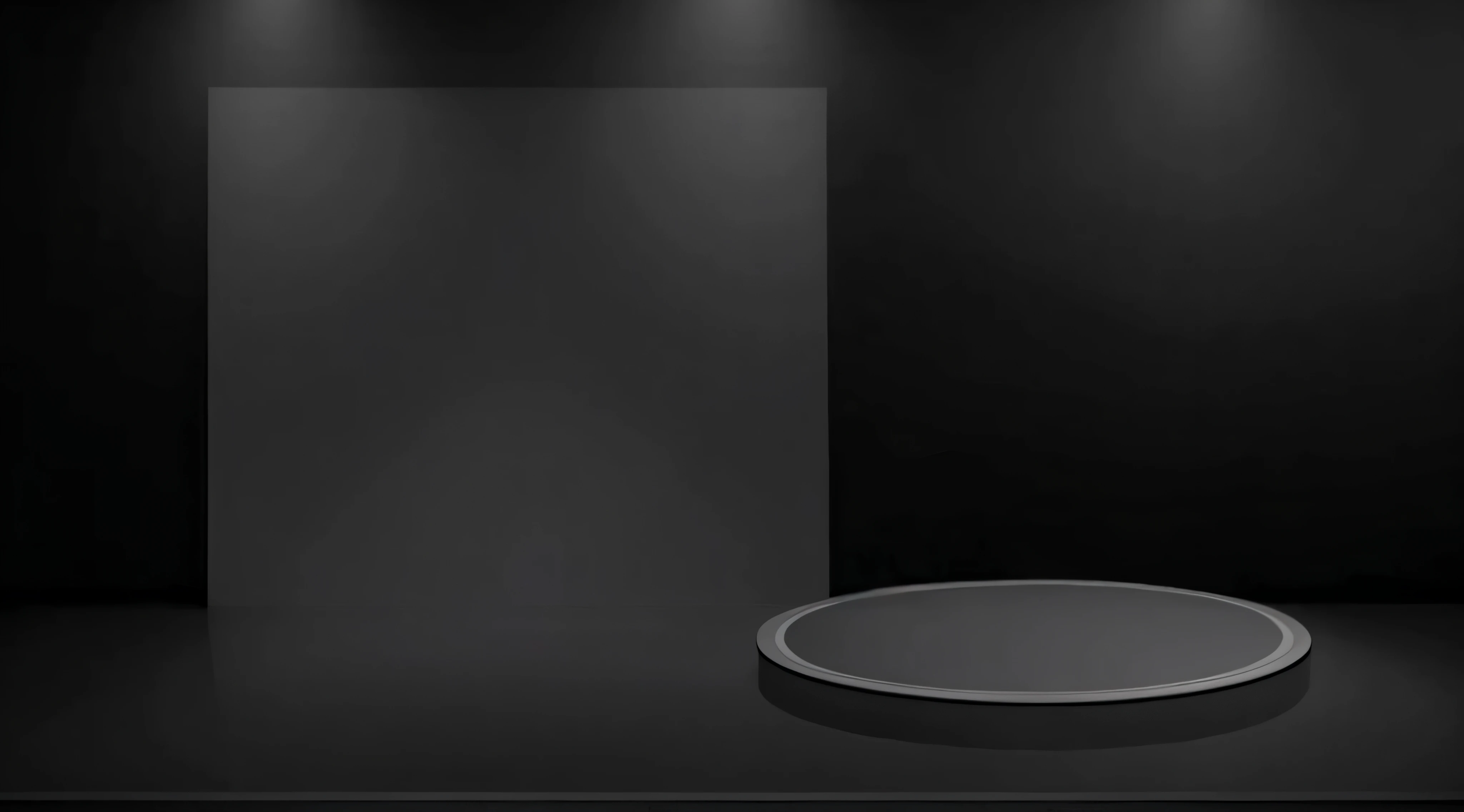 Black stage with circular podium and spotlights, black studio background color, black studio background, dark studio background, Stage background, Dark studio background, with black background, black ambient background, standing with a black background, studio context, backround dark, Black background, in front of a black background, Vantabloc Wall, Studio with dark gray background