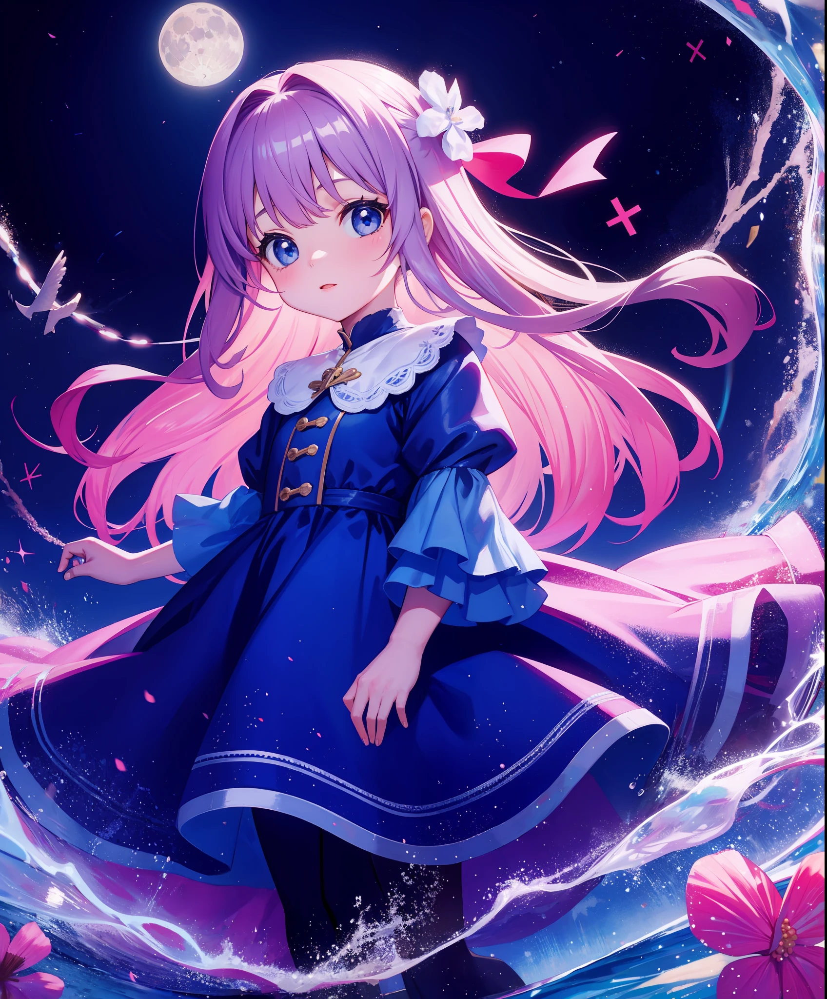 1girl, young children, moon, dreamy,