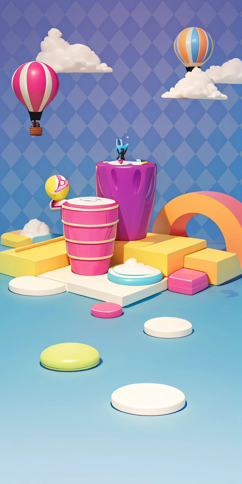 cartoony，adolable，Booth，An amusement park，hot air balloon，Pleasant atmosphere