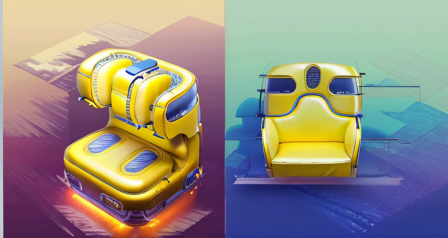 Sketch of the concept design of the massage chair of the future，Made of leather，Product design concept and technical sketch of inflatable future shoes。