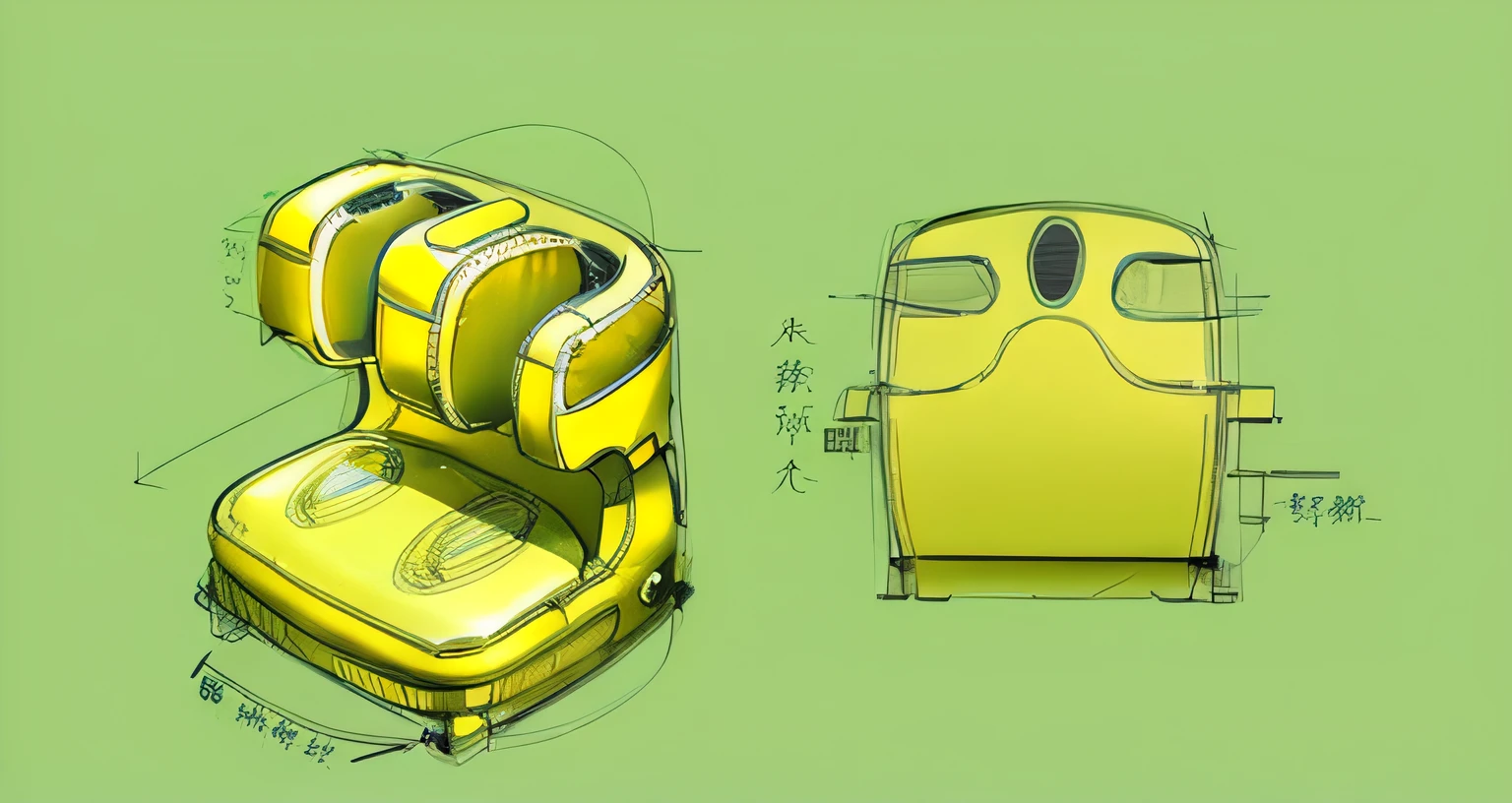 Sketch of the concept design of the massage chair of the future,Made of leather,Product design concept and technical sketch of inflatable future shoes。