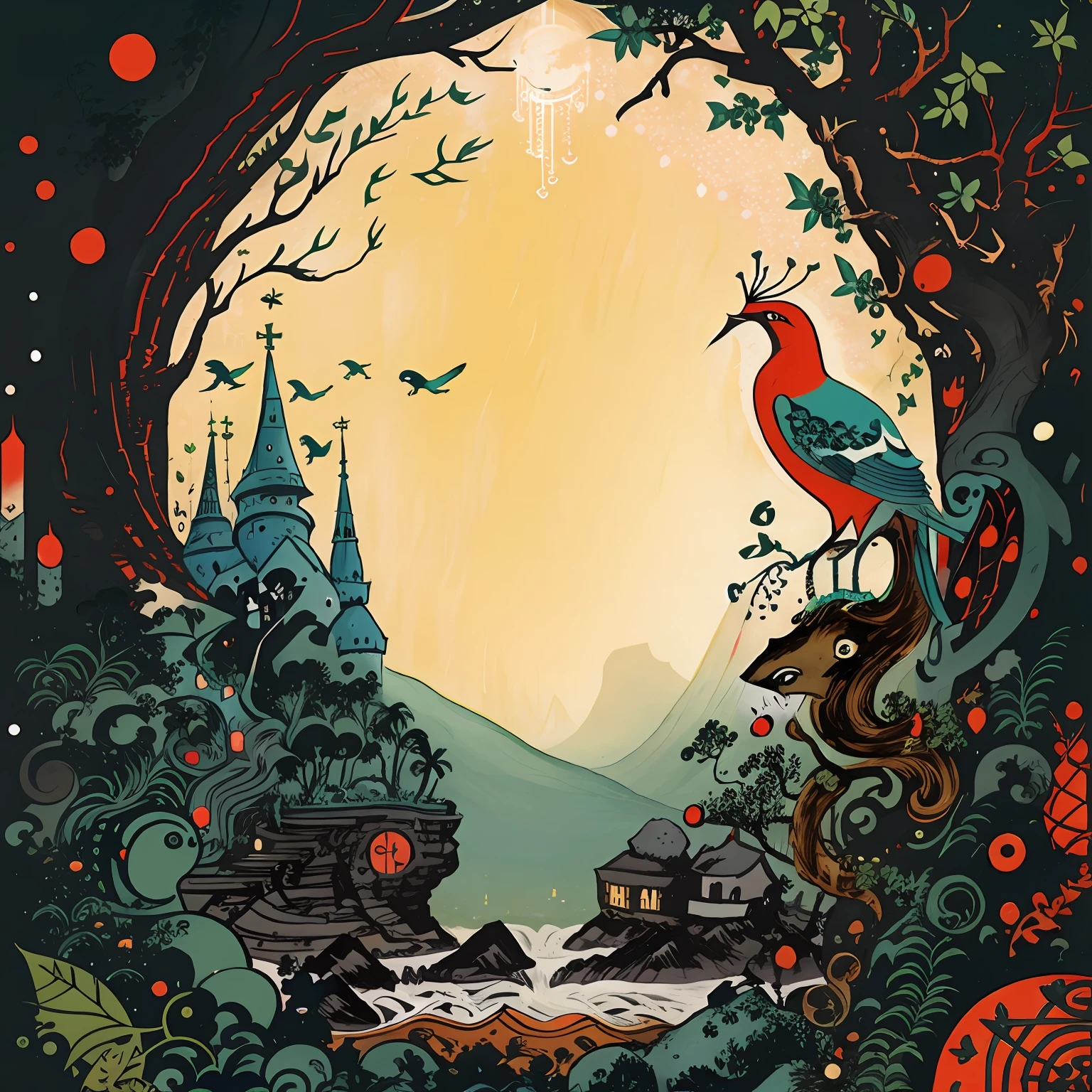 bonito, conto de fadas, night, vetor, storybook illustration art, hiper detalhes, Fairytale aesthetics, foco nítido, Denoise, 8k, estilo de arte de desenho bonito, Arte Digital