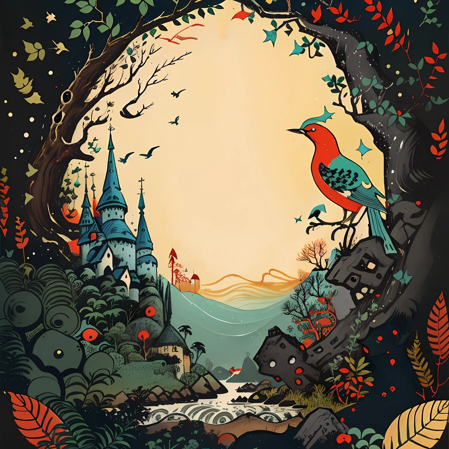bonito, conto de fadas, night, vetor, storybook illustration art, hiper detalhes, Fairytale aesthetics, foco nítido, Denoise, 8k, estilo de arte de desenho bonito, Arte Digital