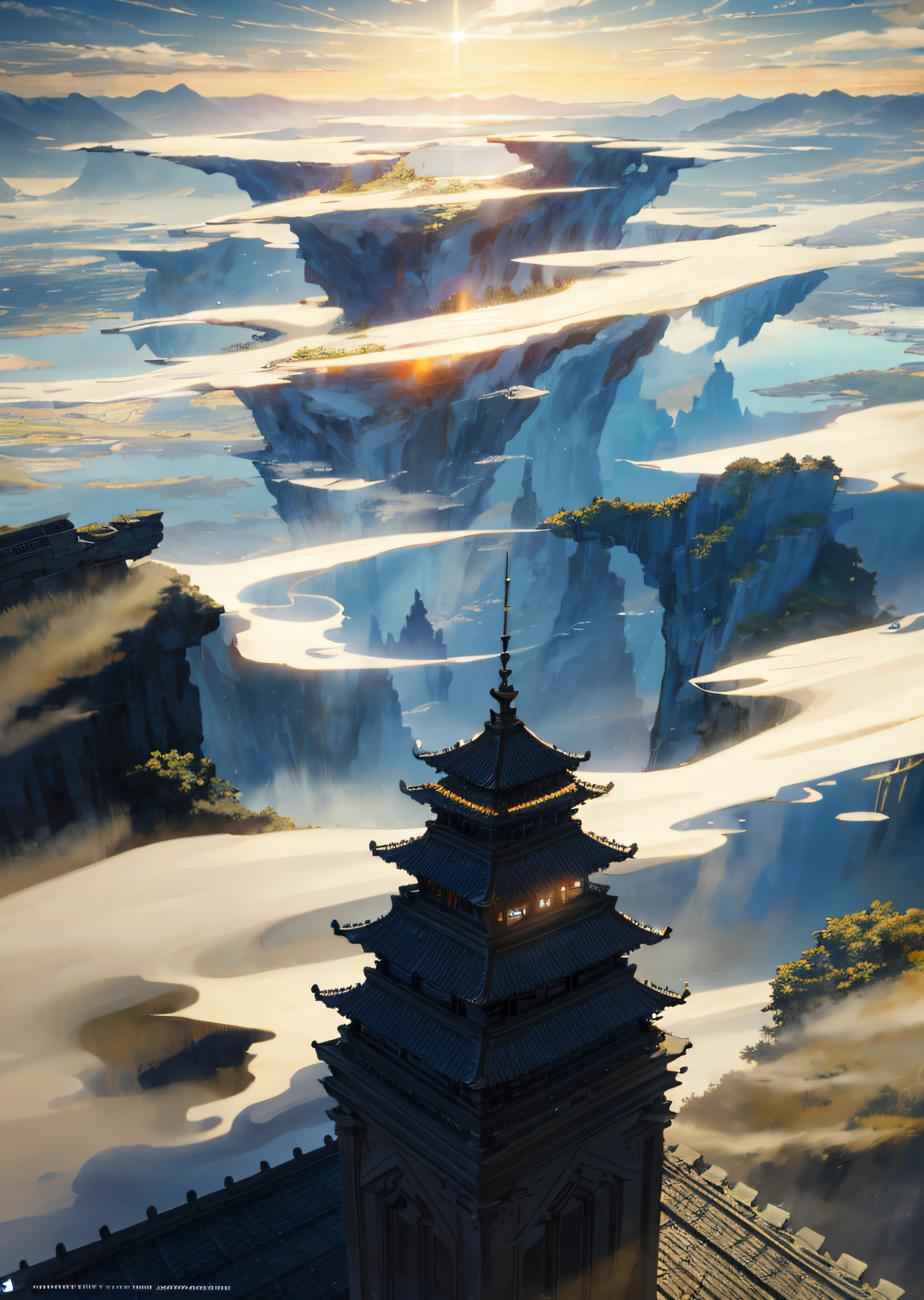 (((tmasterpiece))),best qualityer,ultra - detailed,the Extremely Detailed CG Unity 8K Wallpapers,breath-taking,Full of tension and drama,stunning visuals,Majestic sky and skyline,the vast grasslands,The North Star shining high,Colorful natural light,There is a row of Chinese-style buildings at the top,majestic architecture,The tallest building in the middle