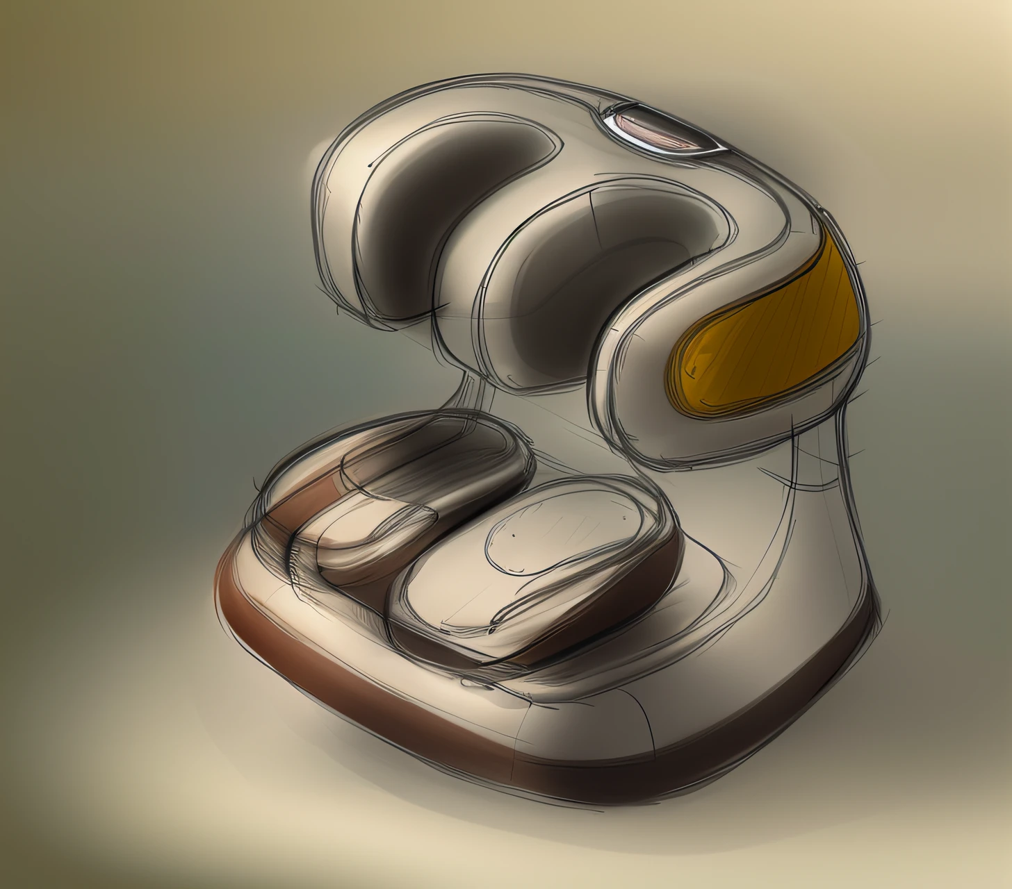 Sketch of a concept design of a massage chair lined with leather,Product design concept and technical sketch of inflatable future shoes。