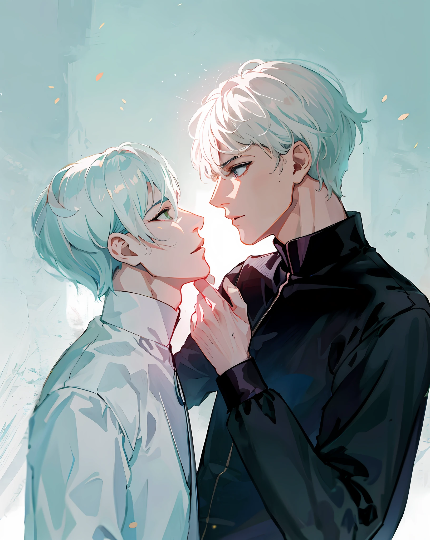 (extremamente detalhado CG unidade 8k papel de parede, obra-prima, melhor qualidade, ultra-detalhado), Two young lovers( narut loiro e olhos azuis/o e Sasuke cabelo pretoos pretos ): juntos, Alessio Albi y Shin Jeongho, piscina, fondo oscuro, Black light lamp, cabelo perto, sexy, pose ousada, cel shading, cabelo preto, cabelo loiro, ( sasunaru) dois meninos, dois homens, amor menino, boyslove, yaoi, olhar um para o outro, no amor, casal bonito, photo session, Yaoi,   Alessio Albi y Shin Jeongho, kissing each other, Face, Cai Xukun, they are in love, Taejune Kim, chico rubio y chico pelinegro, (((obra-prima)), estilo artstation, anime, boyslove, dois meninos, dois homens, meninos amor, homossexual, 4k,8k,16k,uhd, shorts cabelo, paisagem da cidade, luzes da cidade no fundo, cores do anime,