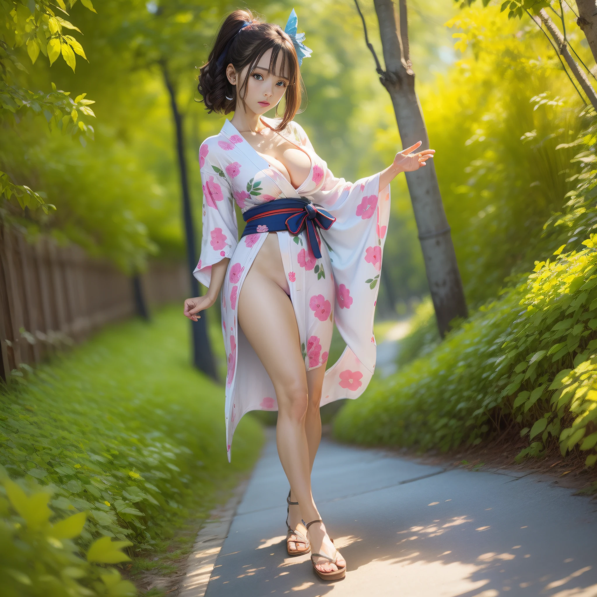 Thin yukata、come off、battered、undergarment、Bamboo、 Pray for beans, nezuko-chan, (8K, Raw photo), (realisitic, Photorealsitic:1.37), ultra-detailliert, One girl、cute face、Gaze towards the viewer, masterpiece, model shoot tyle, cleavage of the breast, Full body portrait, sexy pose,(Best Shadows)、超A high resolution、physically-based renderingt、Cinematic lighting、Longhaire,Straight