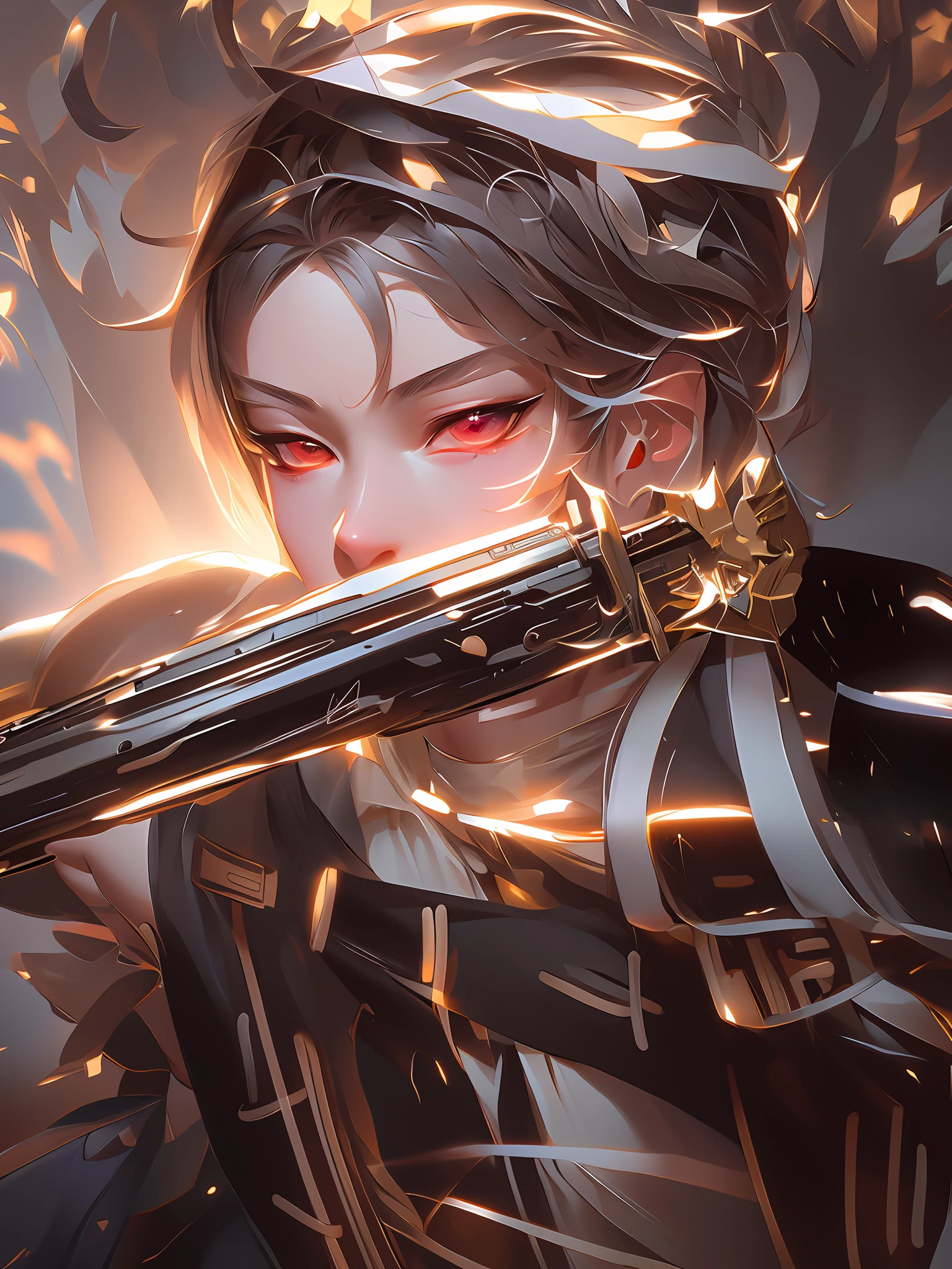 anime man with a gun in her hand and blood on her eyes, by Yang J, artwork in the style of guweiz, rossdraws sakimimichan, artgerm and atey ghailan, by Shitao, guweiz on artstation pixiv, persona 5 art style wlop, guweiz, inspired by Yanjun Cheng,masterpiece, best quality, (extremely detailed CG unity 8k wallpaper), (best quality), (best illustration), (best shadow), absurdres, realistic lighting, (Abyss), beautiful detailed glow