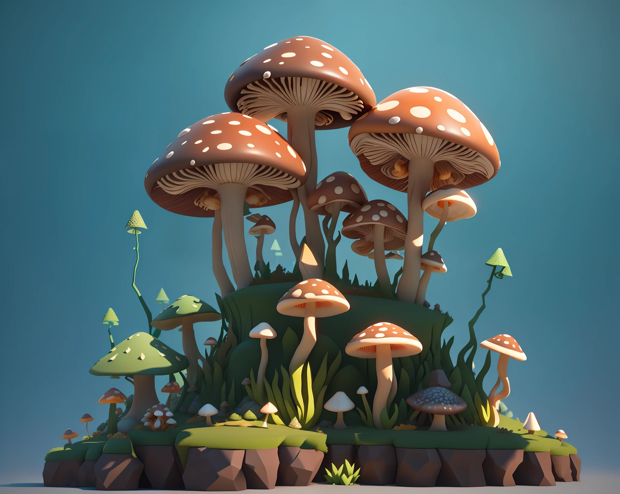 Close-up of mushrooms with spikes on the head, dark mushroom, mushroom, Stylized 3 D, 3 d render stylized, stylized 3d render, stylized as a 3d render, toon render keyshot, giant mushroom, game assets, mushroom cap, stylized pbr, stylized cel shading, cel shaded pbr, Stylized game art