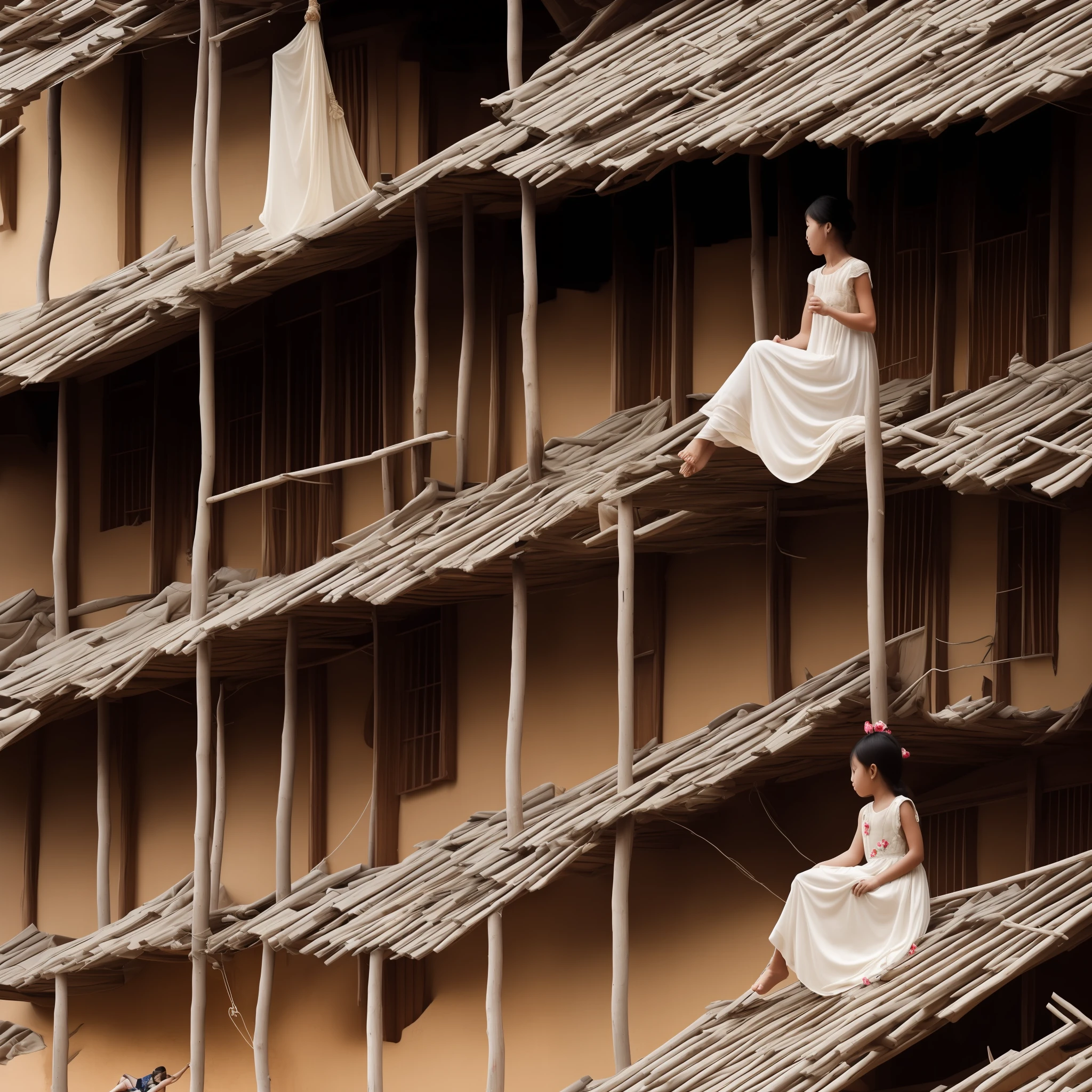 1girl, 1foot, long dress, curious, barefoot --no-half-vae --disable-nan-check, Sitting on Building --auto