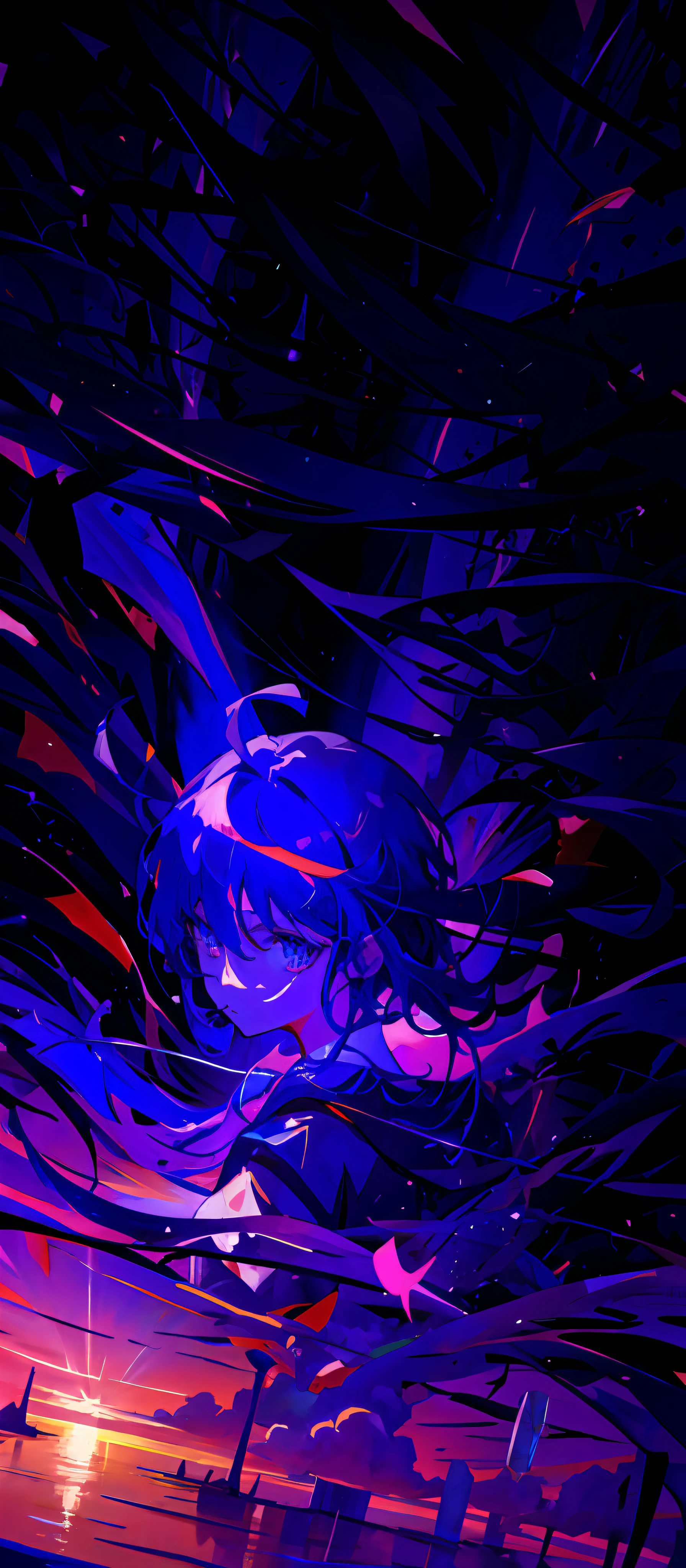 Anime anime wallpapers with a sunset and a purple sky, Estilo de arte ufotable, arte oficial, estilo anime 4K, arte abstrata de anime, Anime Art Wallpaper 8K, anime moe artstyle, Digital anime illustration, ufotable studio art style, Anime Art Wallpaper 4K, Anime Art Wallpaper 4K, twisted turn of fate abstraction, arte de anime digital detalhada