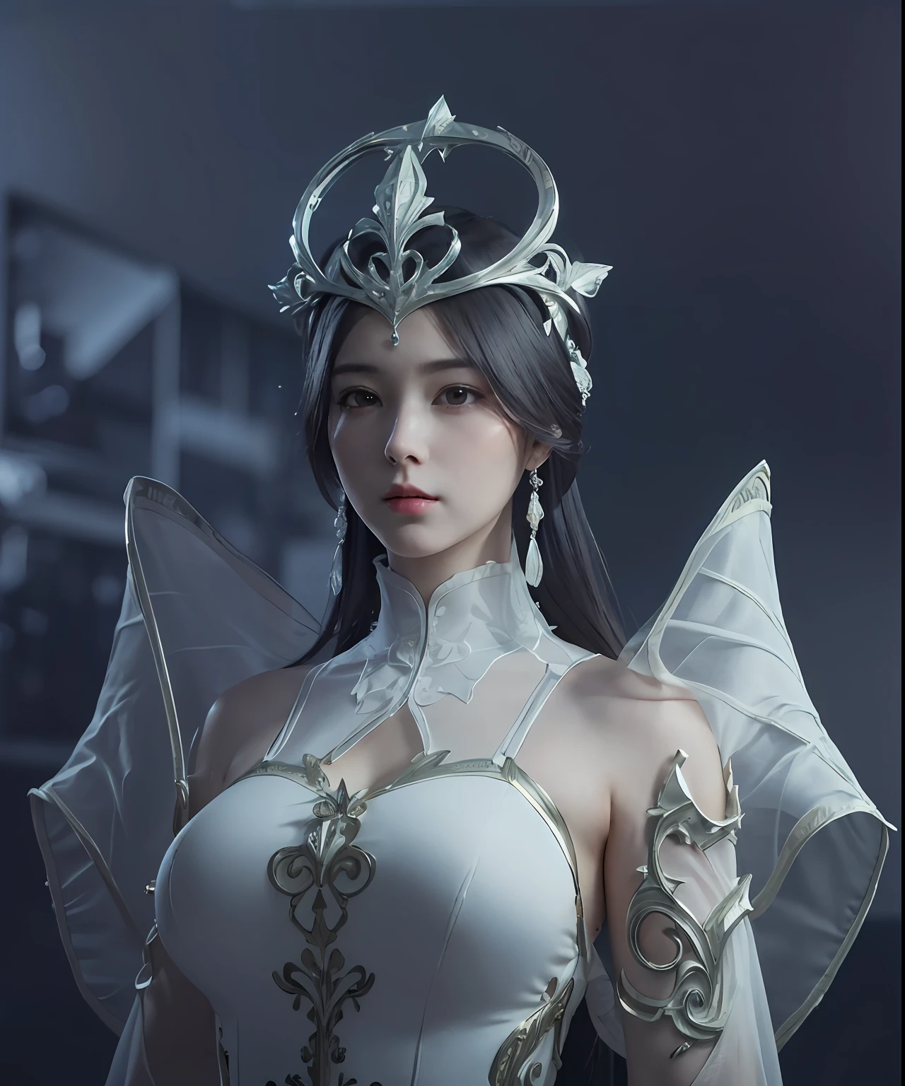 (masterpiece, best quality, extremely detailed 8k, ultra hd, ultra-detailed, highly detailed, highly realistic, ultra-realistic, photo realistic), (1girl:1.5), (detailed realistic skin), (realistic big breasts), slender abs, (closed mouth:1.5)