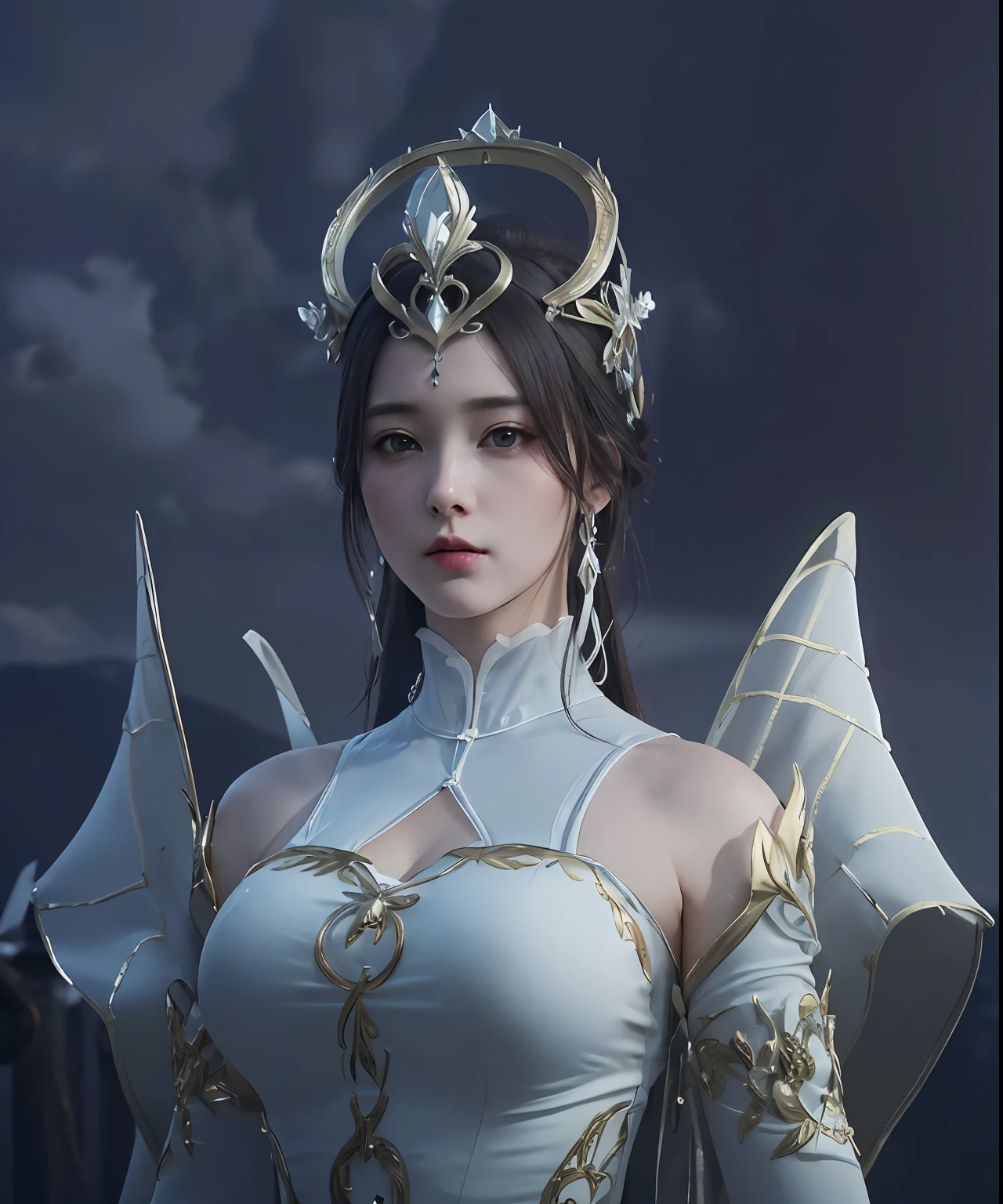 (masterpiece, best quality, extremely detailed 8k, ultra hd, ultra-detailed, highly detailed, highly realistic, ultra-realistic, photo realistic), (1girl:1.5), (detailed realistic skin), (realistic big breasts), slender abs, (closed mouth:1.5)