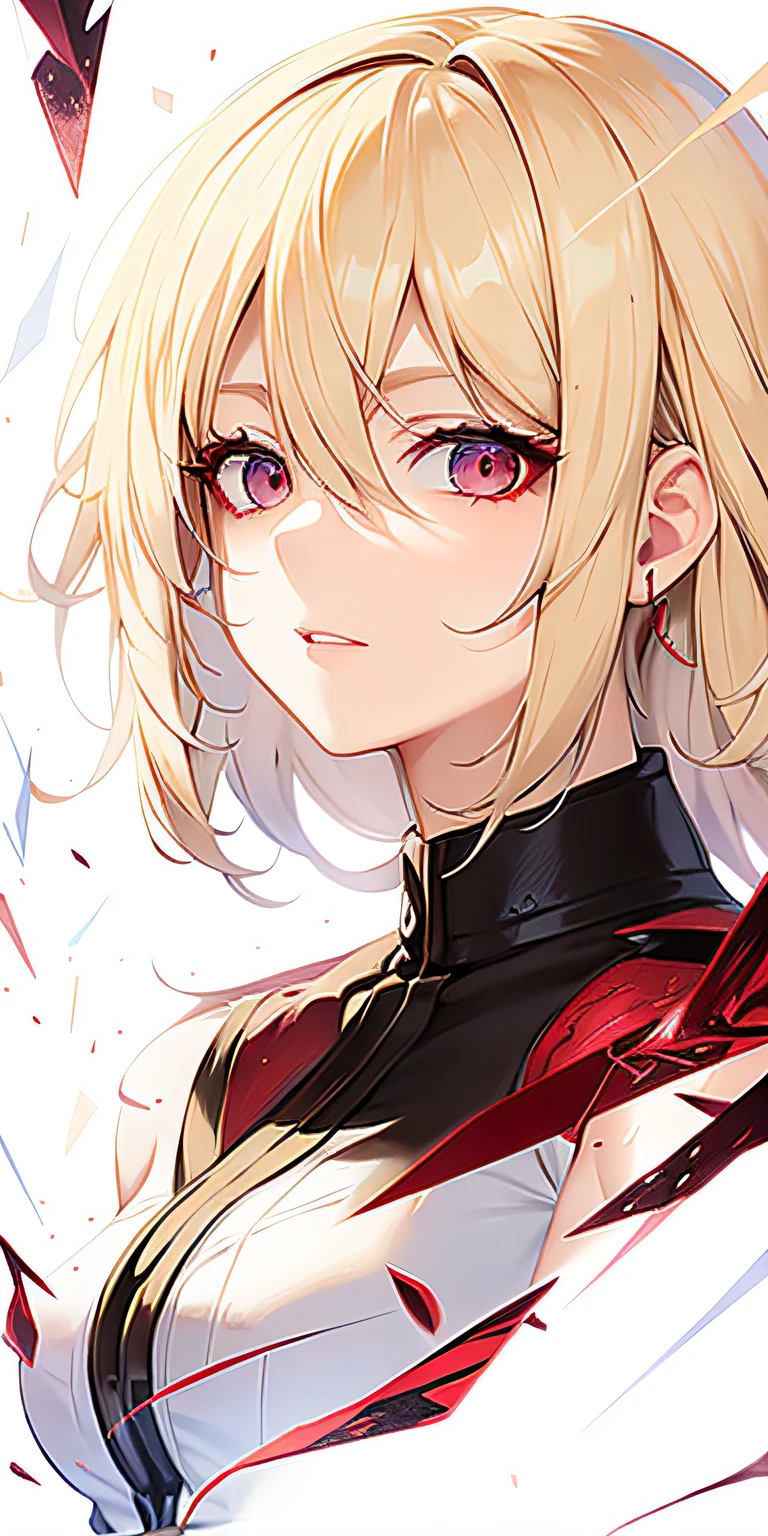Blonde hair, red eyes