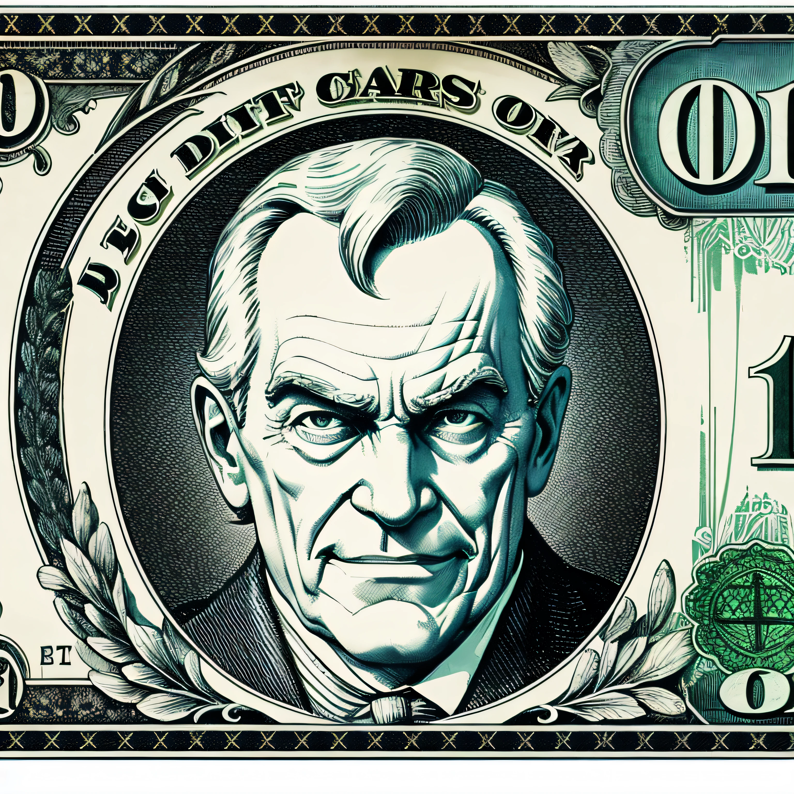 a dollar bill with an evil face --auto