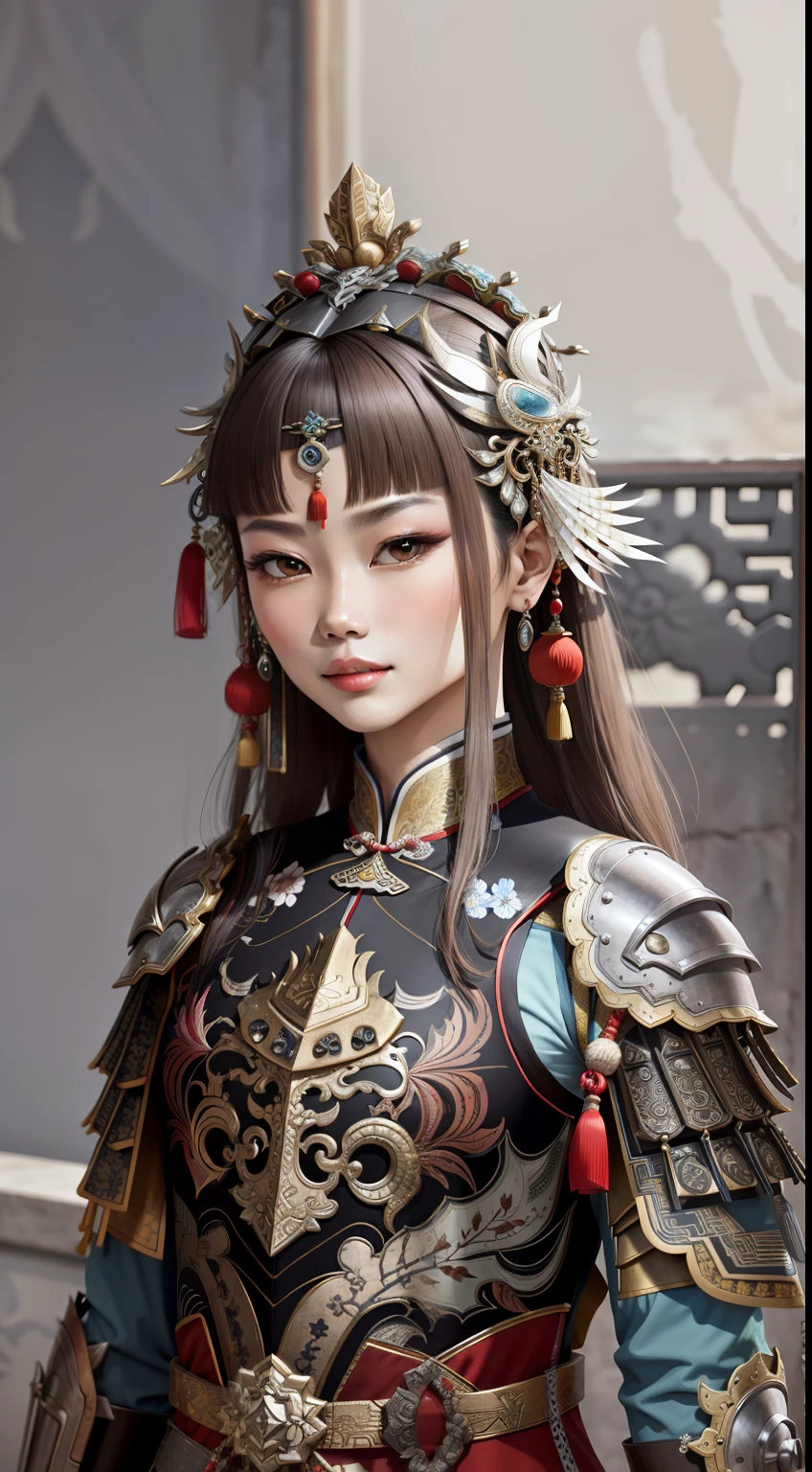 Chinesedress，Armour，Metal edges，Textured，Pattern，Pedras preciosas，Refinement，Fine painting，Refinement，infinite details