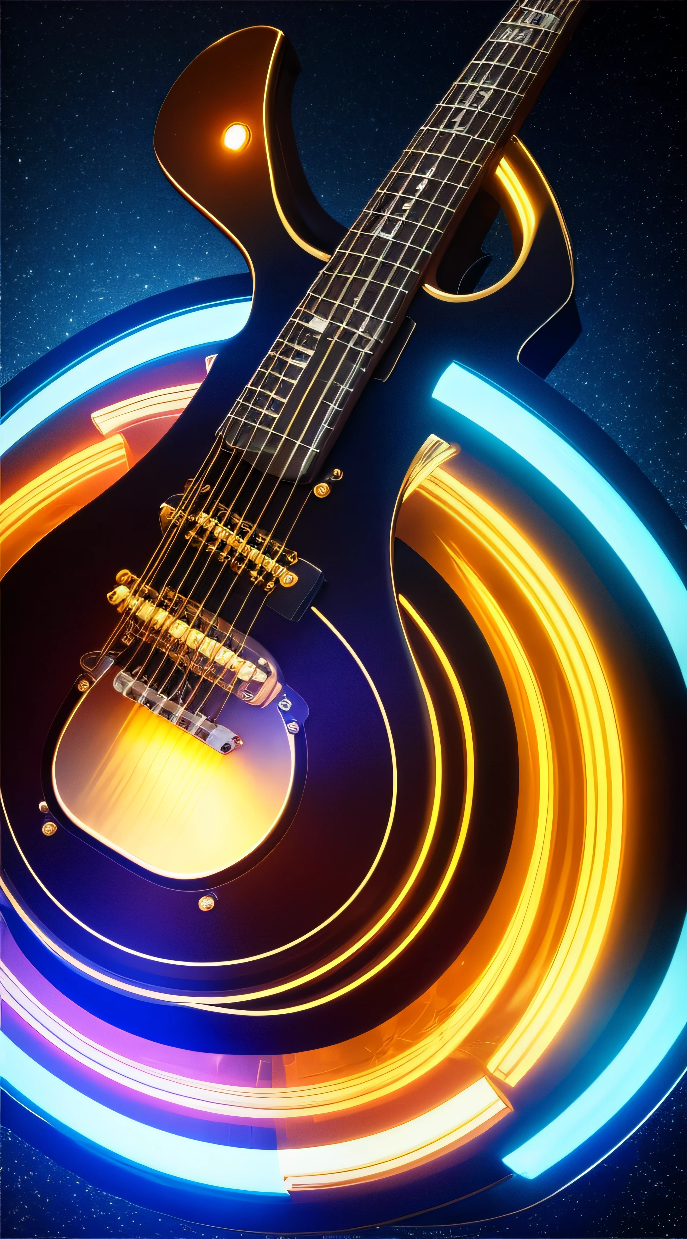 instrumento musical realista moderno /8k /saxofone,saindo notas musicais-fundo escuro com detalhes de luz neon aranha ceu ao redor/luz cinematografica --auto