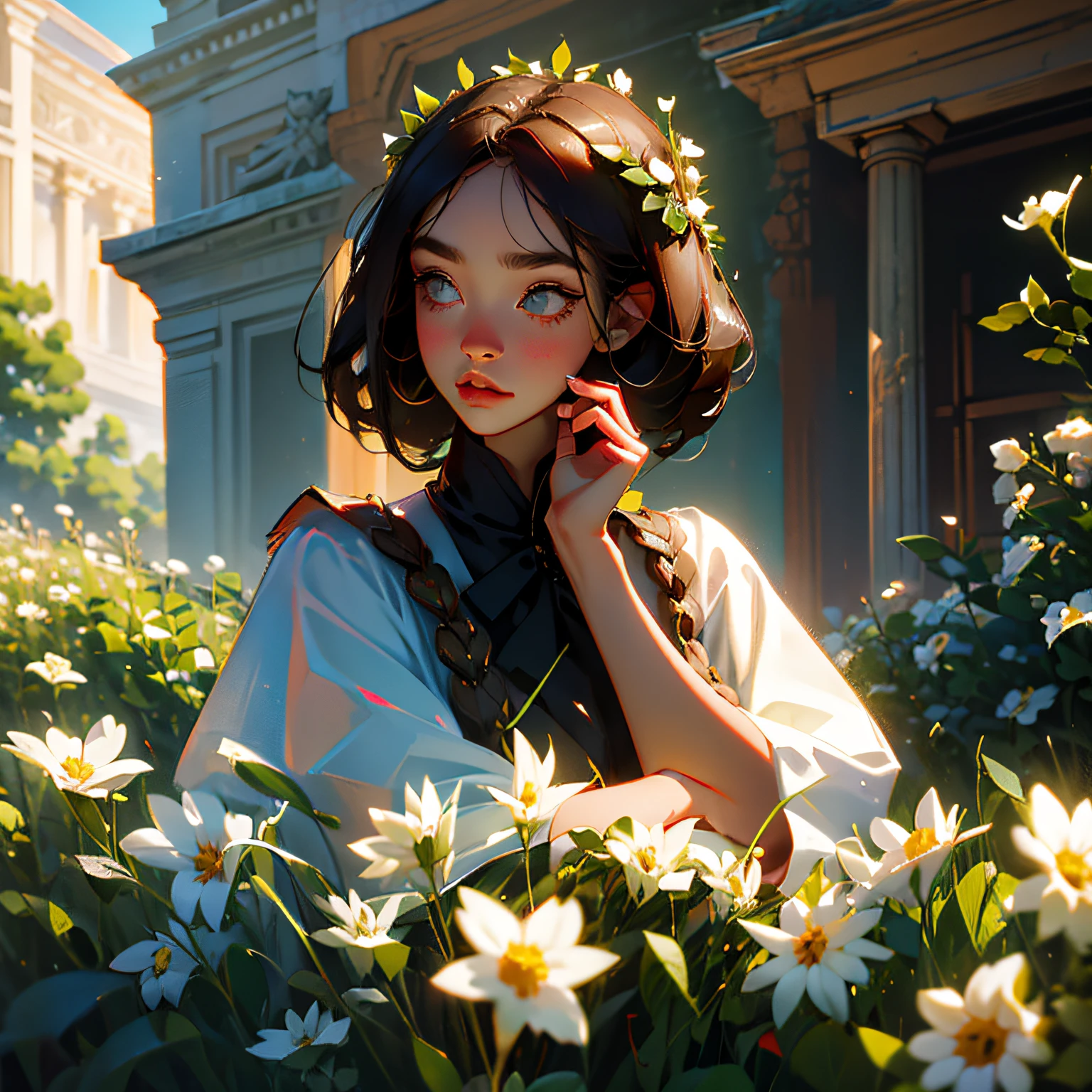schoolgirls, brunette color hair, Melon seed face, rustic, Neoclassicism, high detail --auto