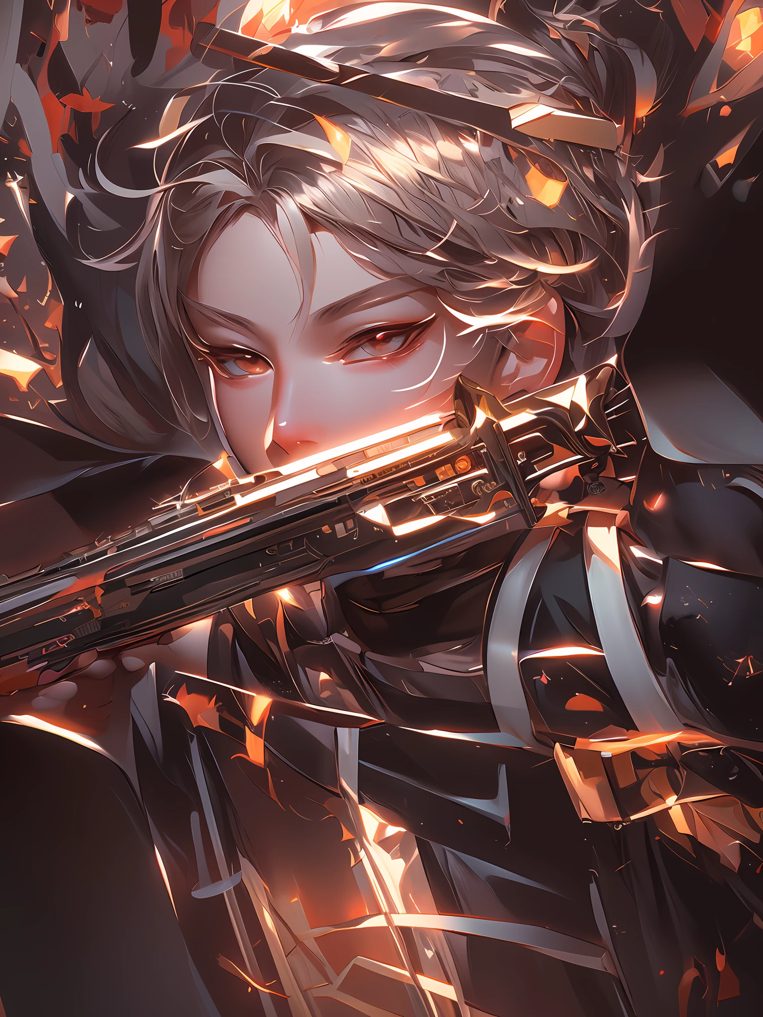 anime man with a gun in her hand and blood on her eyes, by Yang J, artwork in the style of guweiz, rossdraws sakimimichan, artgerm and atey ghailan, by Shitao, guweiz on artstation pixiv, persona 5 art style wlop, guweiz, inspired by Yanjun Cheng,masterpiece, best quality, (extremely detailed CG unity 8k wallpaper), (best quality), (best illustration), (best shadow), absurdres, realistic lighting, (Abyss), beautiful detailed glow