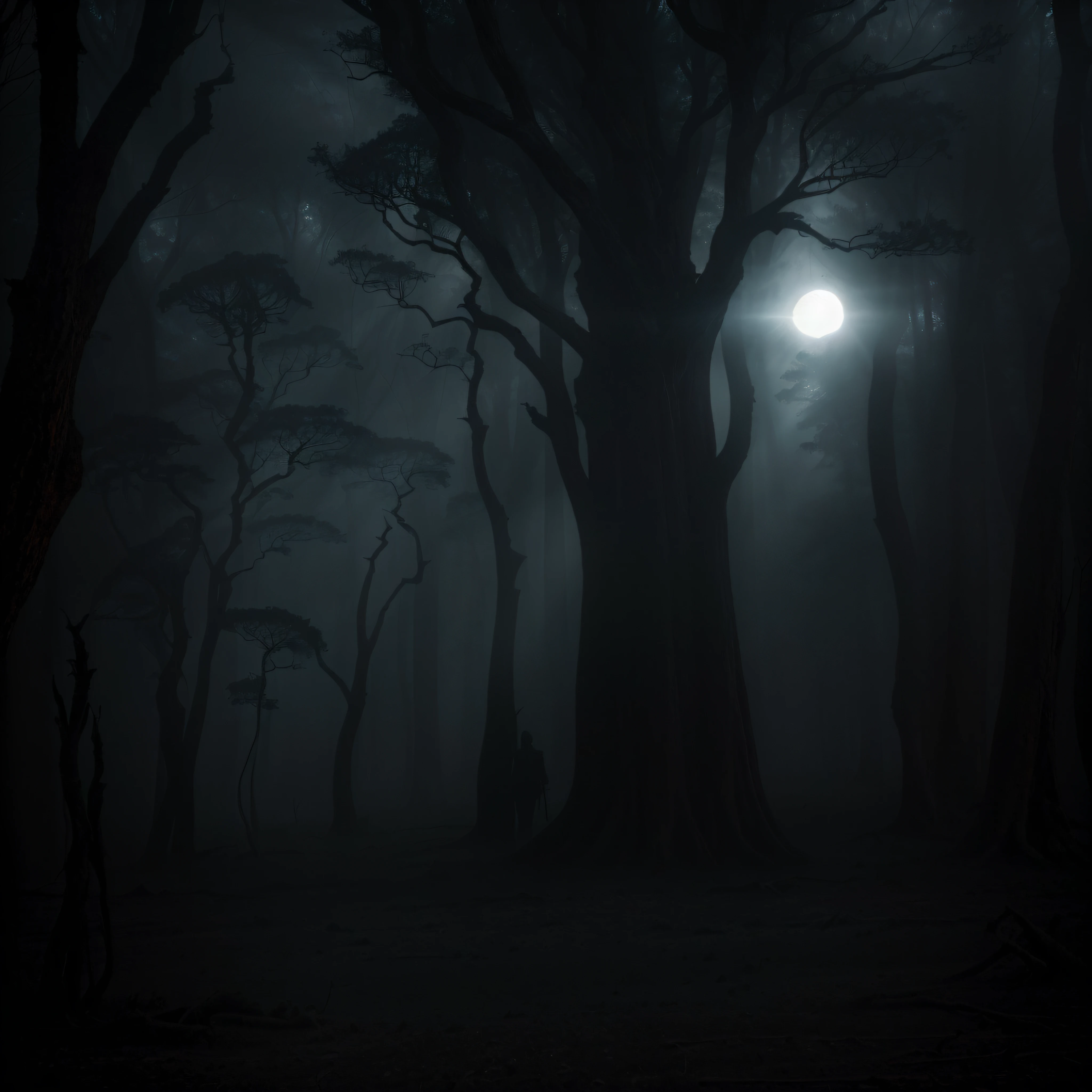 Em meio ao brilho sinistro do luar, The forest is shrouded in an ethereal mist, increasing the sense of mystery and discomfort. Ancient trees rise tall like spectral sentinels, casting ominous shadows over the forest floor.
The enigmatic, Skeletal figure emerges from darkness, sua forma engolfada em um vazio negro-breu. Oco, soulless eyes peek out from his bony skull, irradiando uma aura de maldade e terror sobrenatural.