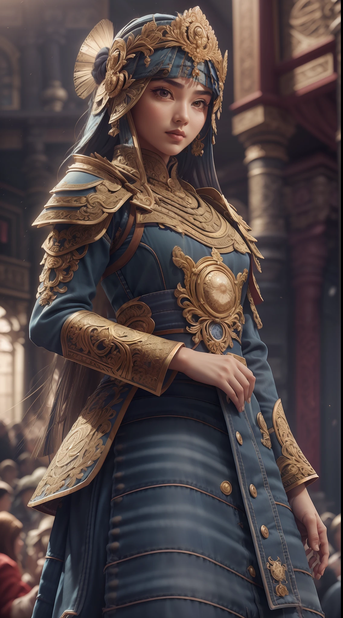 ((ultra-wide lens, denim lens, deep focus, eye level)), realism, , edge light, edge lighting, edge light, natural light, sunlight, volumetric lighting, volumetric light, volumetric light, ((high quality: 1.2, masterpiece: 1.2)), absurdity, high resolution, (8k resolution), 8k, 8kres, 8k resolution, high detail, detail and intricacies, intricate details, high intricate details, absurd number of details, ((looking at the audience)),   detailed face, 1 girl, solo, fahi girl, mature girl, cute, sweet, one girl wearing kebaya, purple kebaya, red lips, medium breasts, --auto