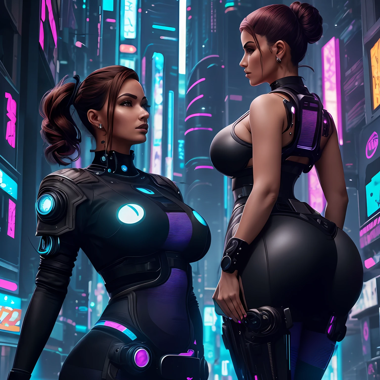 mulher ((ciborgue)), obra prima, ((bunda grande)), ((peito grande)), {cabelos rosa}, rosto perfeito, corpo perfeito, 8k, imagem perfeita, ((realista)), Futuristic setting ((Cyberpunk)), MULHER SEXY, Exciting positions,