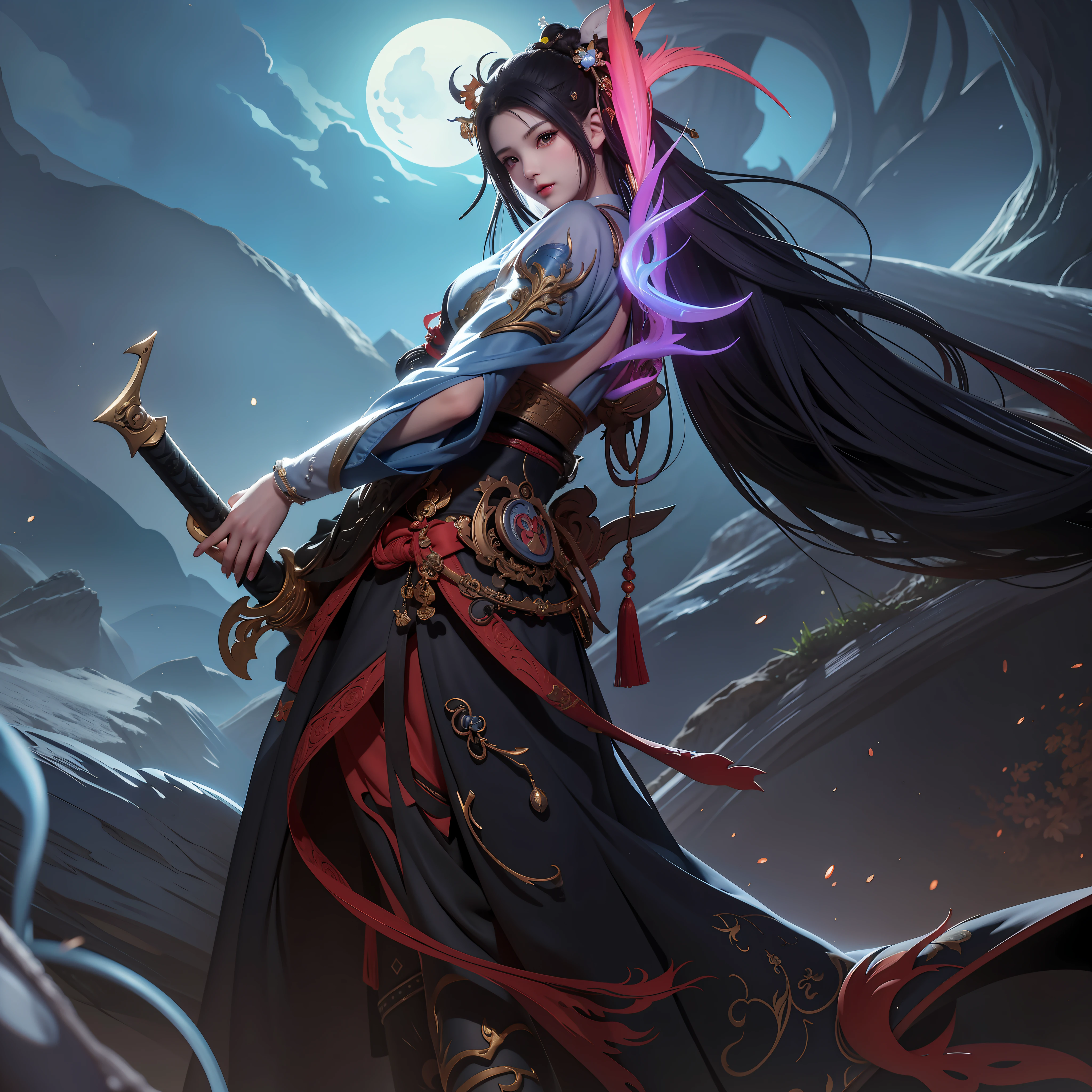 Anime - Stylistic image of a woman with a sword in a dark cave, Onmyoji detailed art, heise jinyao, by Yang J, bian lian, onmyoji, G Liulian art style, mohrbacher, iconic character splash art, ross tran and bayard wu, zhongli from genshin impact, Keqing from Genshin Impact