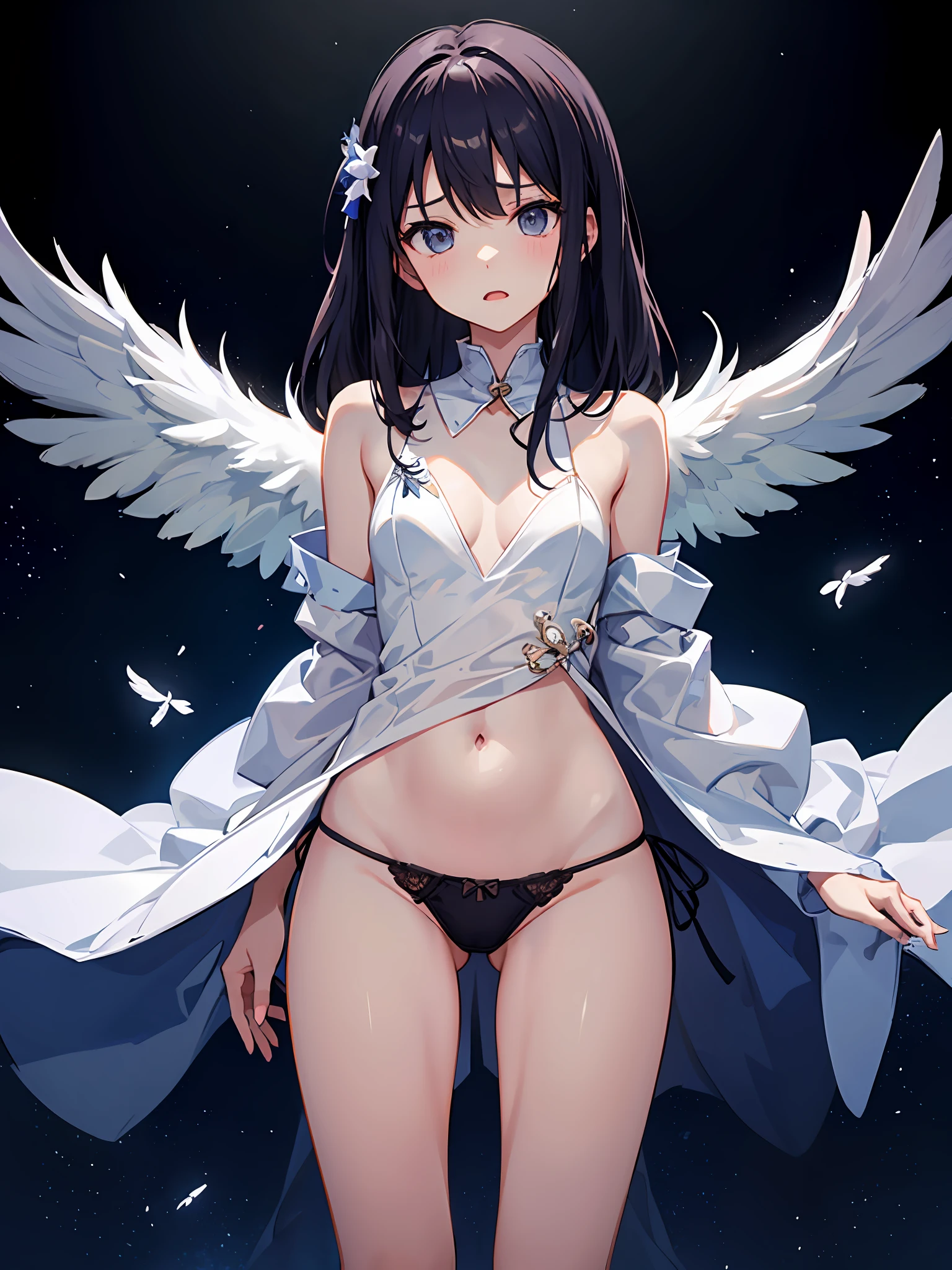 girl with、panties small、Small pants、opens legs、lighting like a movie、embarrassed from、angelicales、Angel wings、Sprawl、perfect buttocks、from the rear、