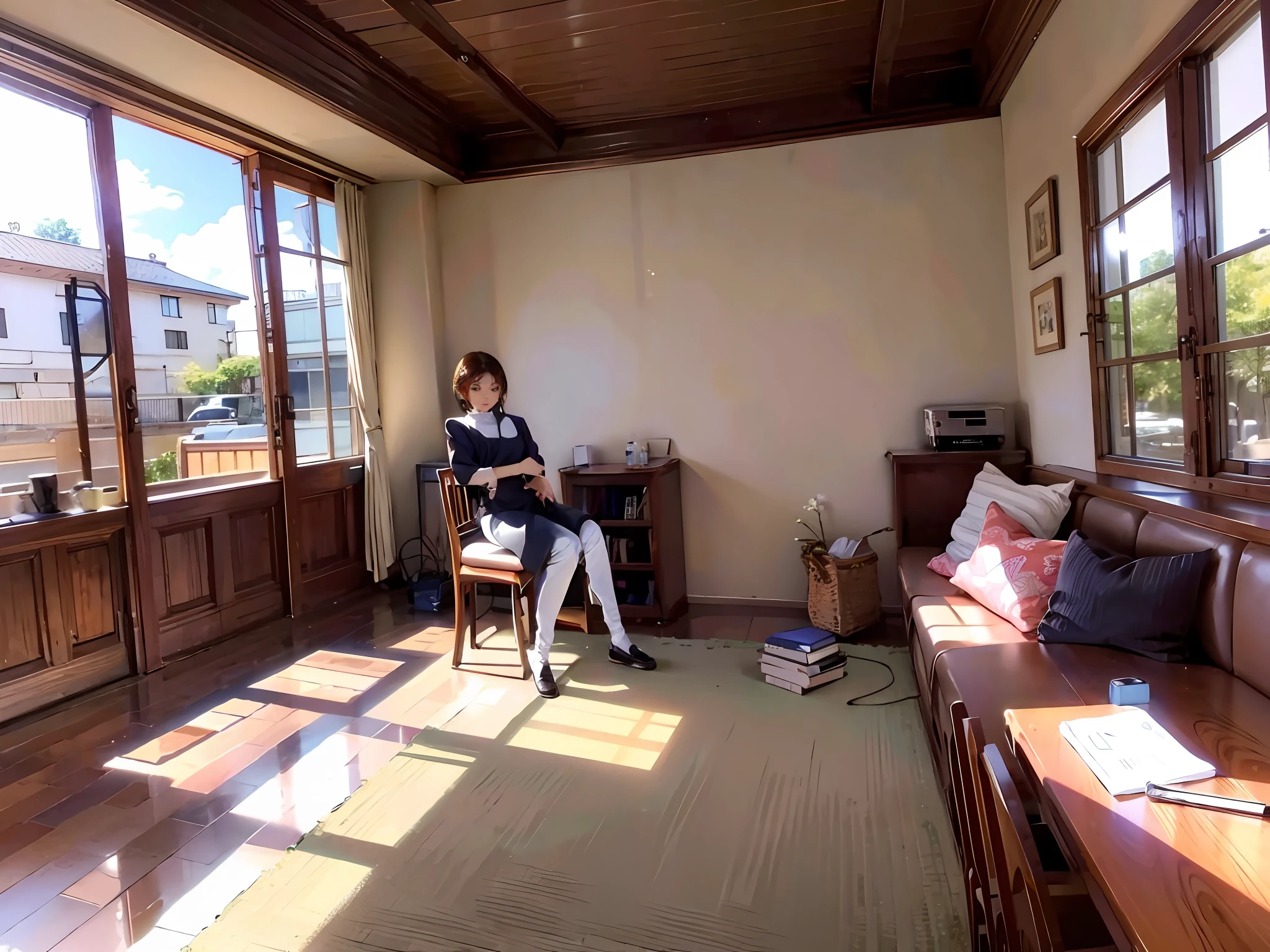 Model attire－White jeans、Long sleeves－Shirt、Brown artificial－F－Shinmai City－change