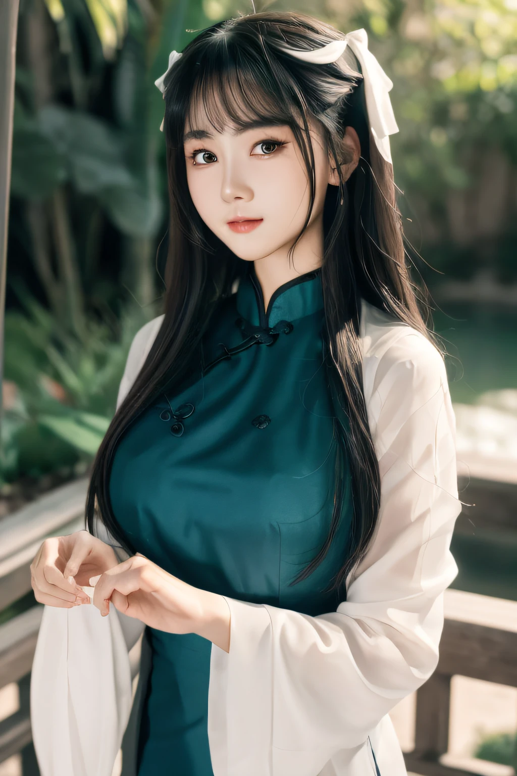 best quality ,masterpiece, illustration, an extremely delicate and beautiful, extremely detailed ,CG ,unity ,8k wallpaper, Amazing, finely detail, masterpiece,best quality,official art,extremely detailed CG unity 8k wallpaper,absurdres, incredibly absurdres, huge filesize, ultra-detailed, highres, extremely detailed,beautiful detailed girl, extremely detailed eyes and face, beautiful detailed eyes,light on face,cinematic lighting,1girl,looking at viewer,outdoors, ao dai , showing behind thin ao dai, masterpiece,ultra realistic,32k,extremely detailed CG unity 8k wallpaper, best quality