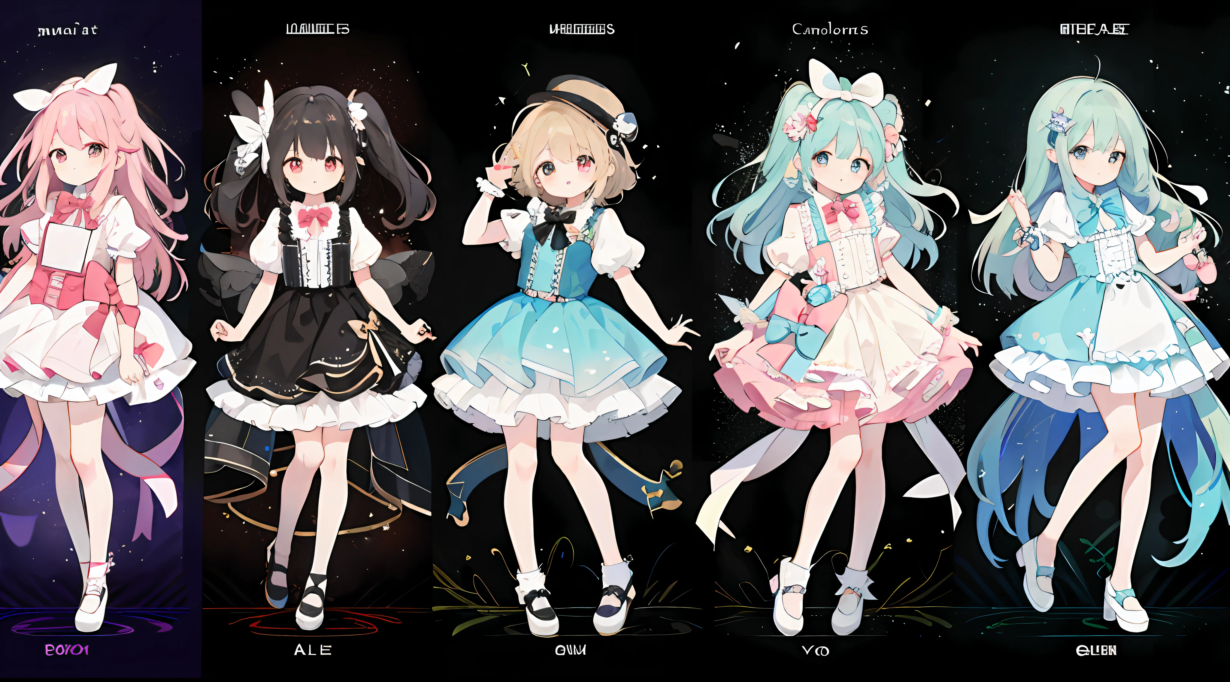 Multiple Girls、cute little、Idol groups、stage、masterpiece、top-quality、Top image quality、bow ribbon、frilld