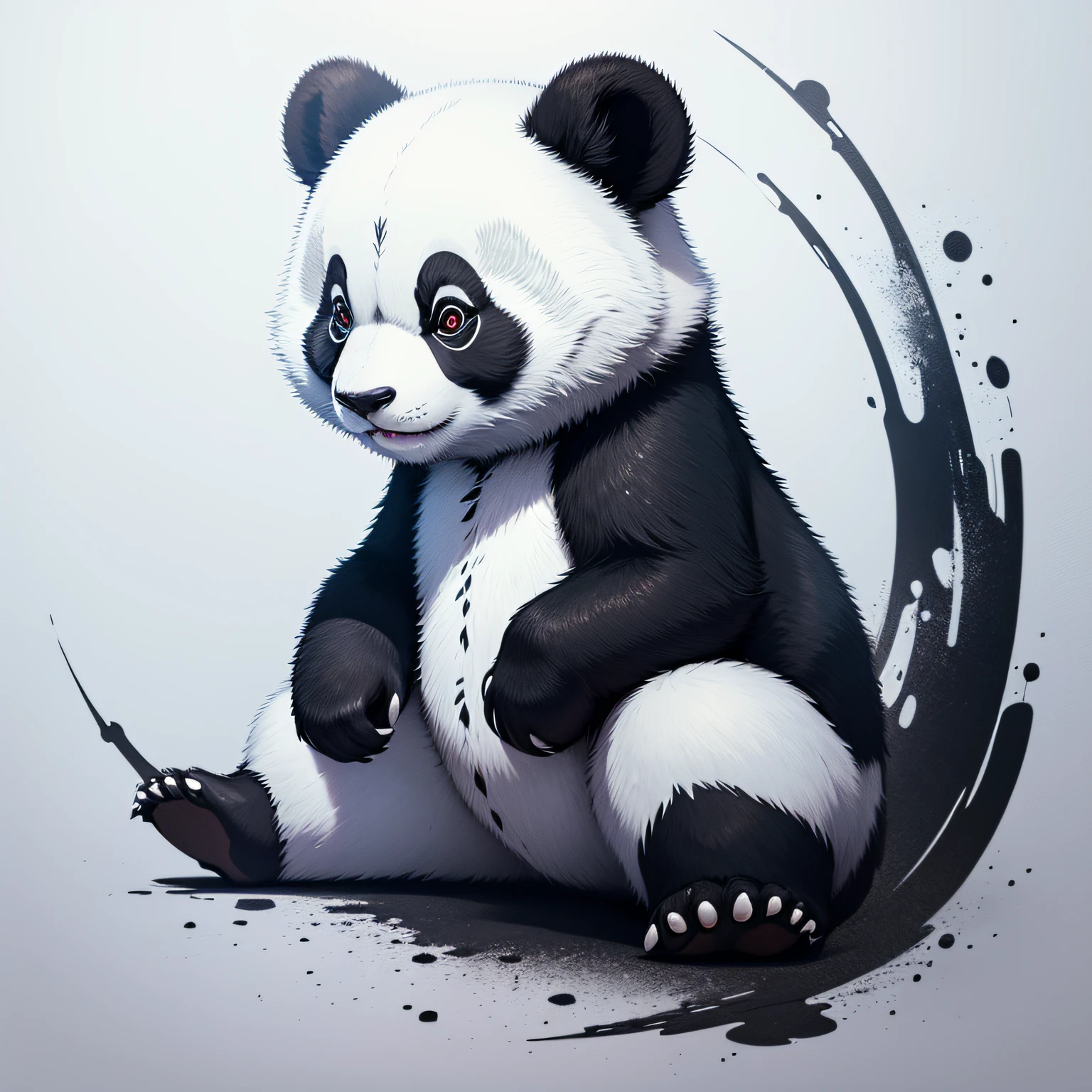 Ink panda on white background