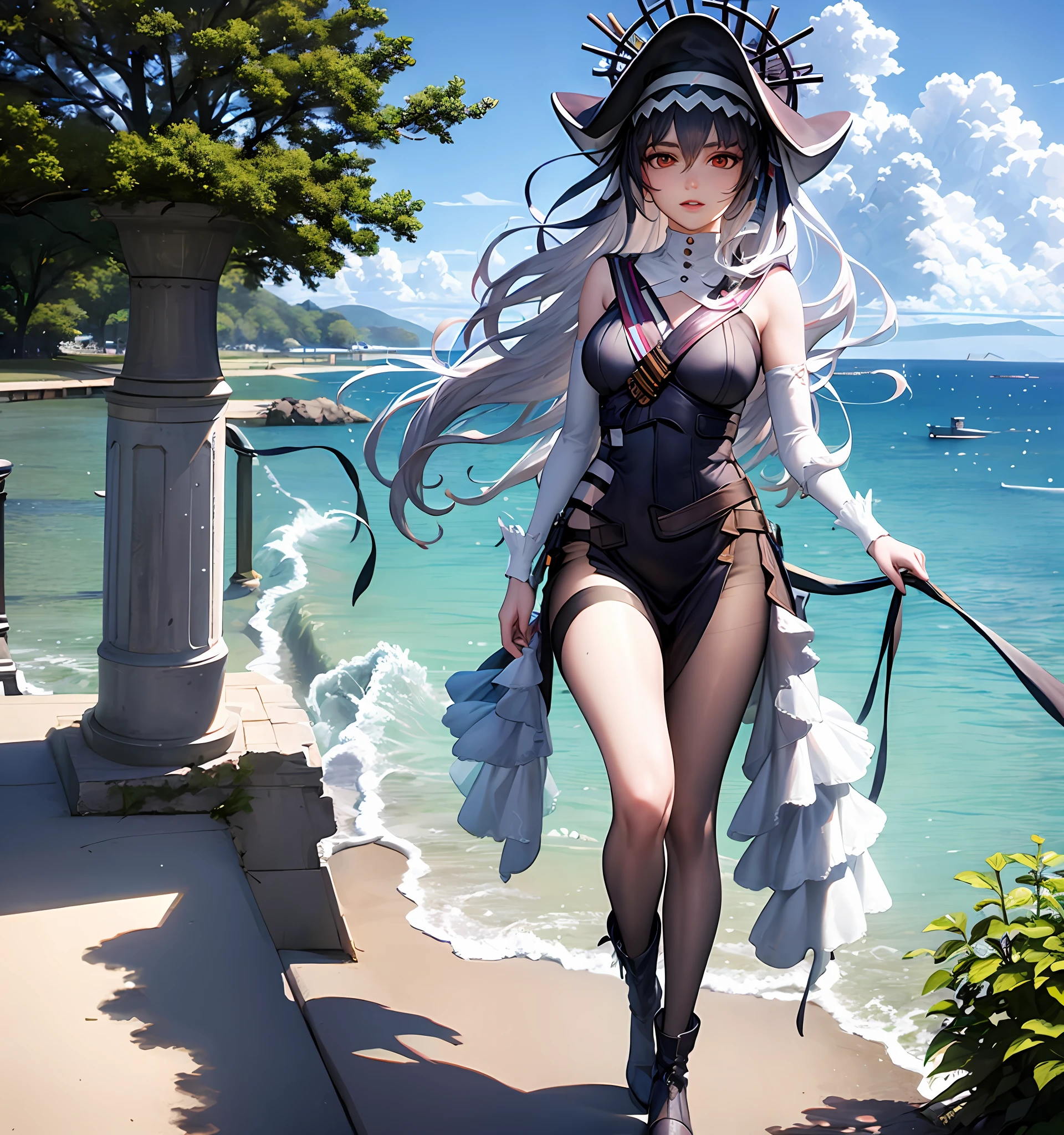 Maiden strolling by the sea