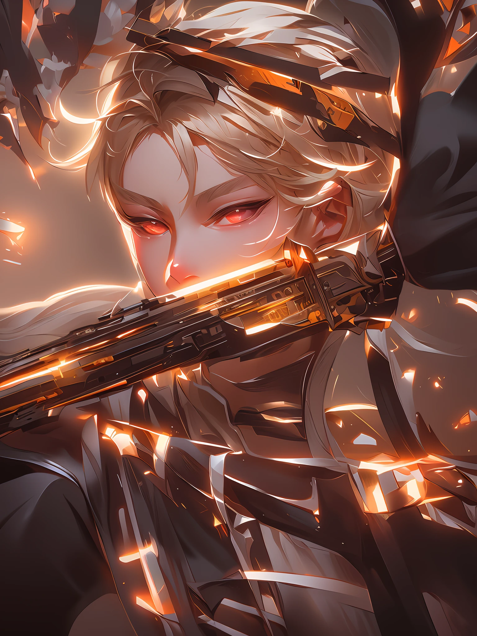 anime man with a gun in her hand and blood on her eyes, by Yang J, artwork in the style of guweiz, rossdraws sakimimichan, artgerm and atey ghailan, by Shitao, guweiz on artstation pixiv, persona 5 art style wlop, guweiz, inspired by Yanjun Cheng,masterpiece, best quality, (extremely detailed CG unity 8k wallpaper), (best quality), (best illustration), (best shadow), absurdres, realistic lighting, (Abyss), beautiful detailed glow