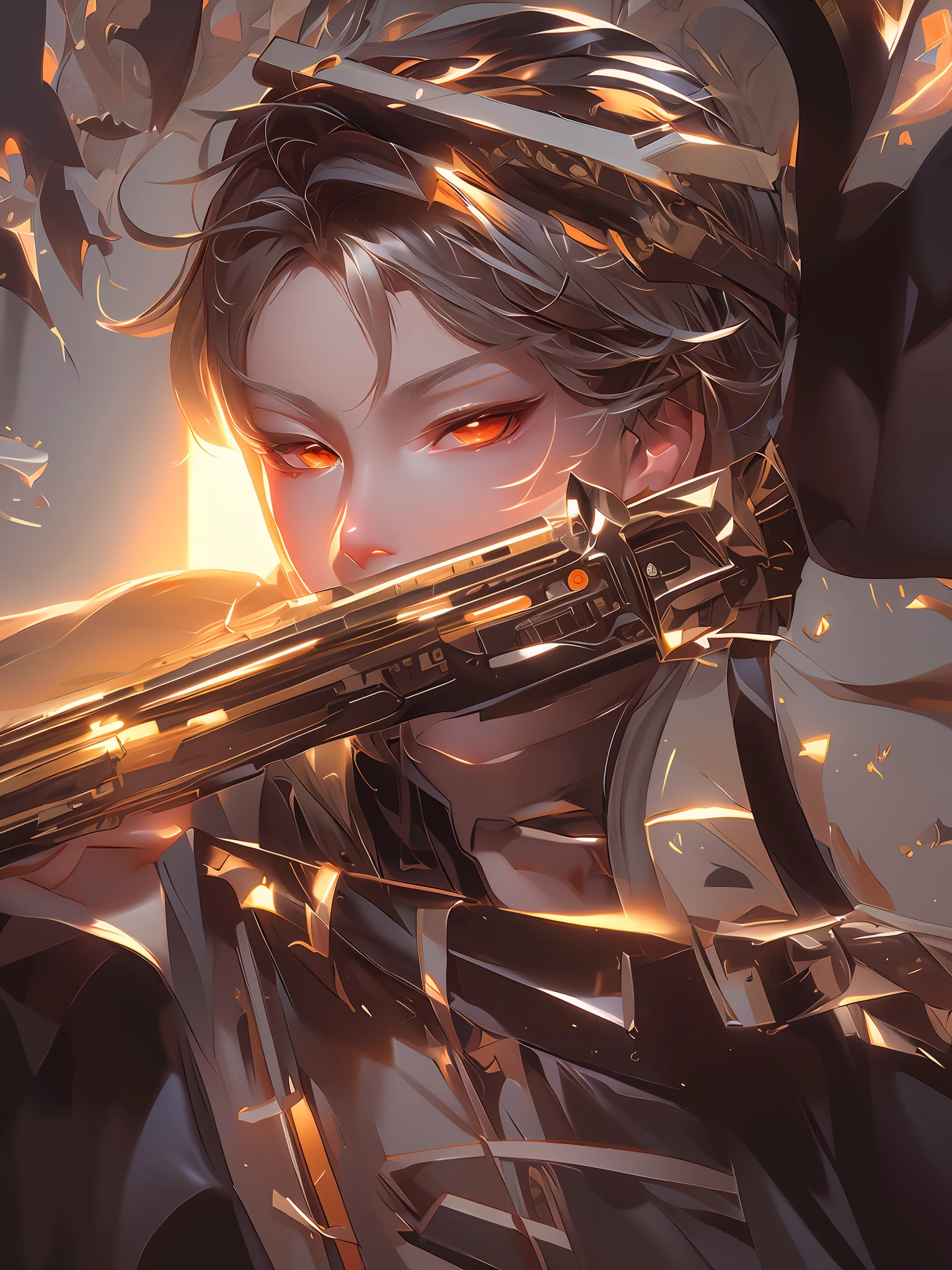 anime man with a gun in her hand and blood on her eyes, by Yang J, artwork in the style of guweiz, rossdraws sakimimichan, artgerm and atey ghailan, by Shitao, guweiz on artstation pixiv, persona 5 art style wlop, guweiz, inspired by Yanjun Cheng,masterpiece, best quality, (extremely detailed CG unity 8k wallpaper), (best quality), (best illustration), (best shadow), absurdres, realistic lighting, (Abyss), beautiful detailed glow