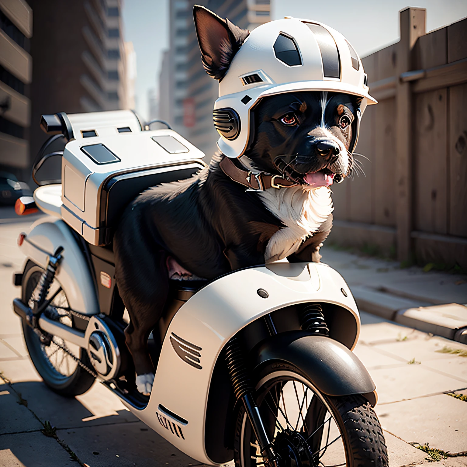 Puppy Chest White with Helmet Running 3d cartoon style Black --auto