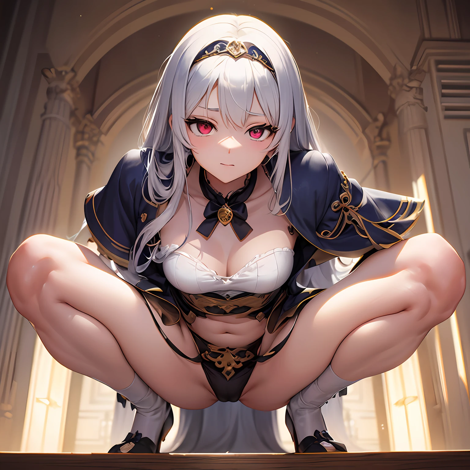 --2d anime --Anime --Primeiro trabalho --anime premiado, --Garota elfa (((--Heterocromia))) --Long white hair --Seductive standing pose --Small breasts --Small ass --Style "", --Detailed digital art --High quality 8K --Detailed Artgerm --Aesthetic perfection --Intricate details --Cinematic lighting --Lighting highlight --SSAA --Smooth rendering --No noise --Dynamic scenery of the imperial palace of fantasyland --Rudeus Style.