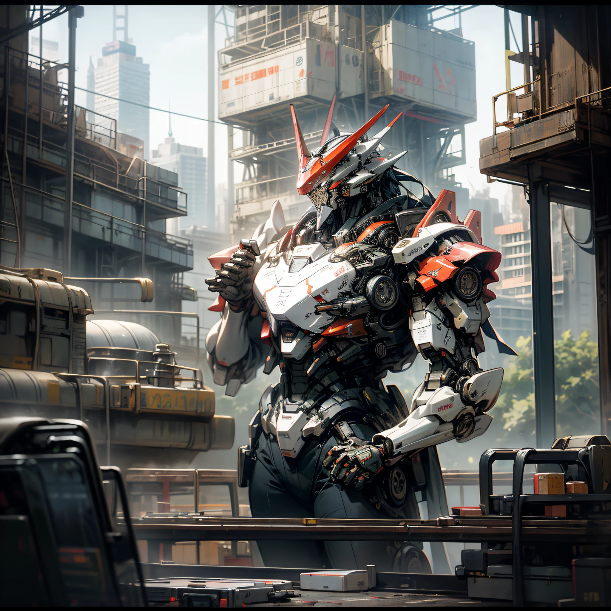 EVA，mechs，Puppets，Up，Transparent cockpit，The cockpit is located in the chest，Background with（New York Metropolis，High-rise buildings），Buildings，Tall mech，The height of the armor is 10 meters，tmasterpiece， best qualtiy， Ultra photo realsisim， ultra - detailed， 8K分辨率，Science fiction theme，Doomsday War，Huge doomsday mech，Backed by twin towers，Pacific Rim Movie Mech --auto