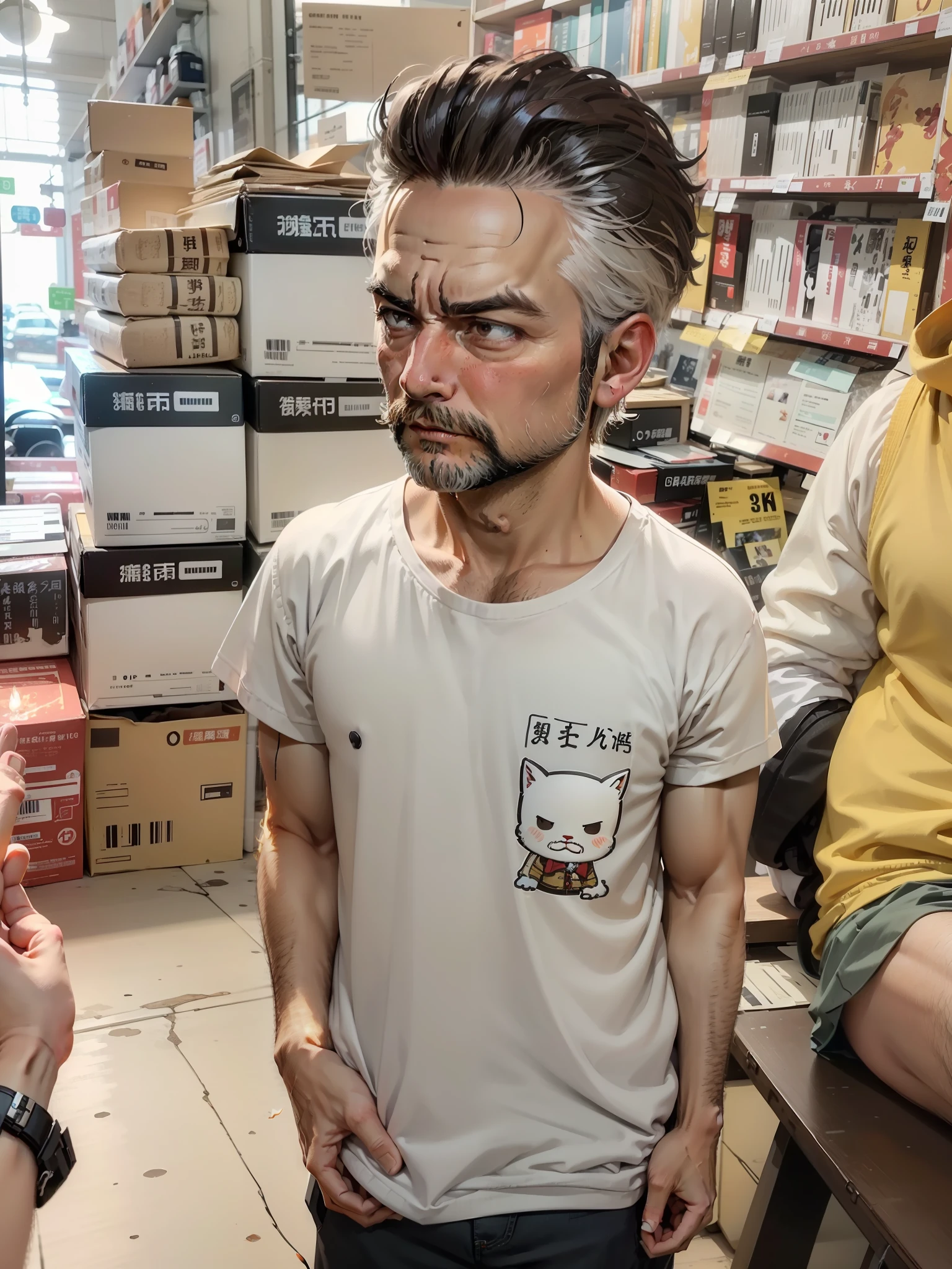 Mature male，little beard，scowling，4k，A high resolution，tmasterpiece，best qualtiy，Clear focus，（电影灯光），鎖骨，[:(detail in face:1.2:0.2]
