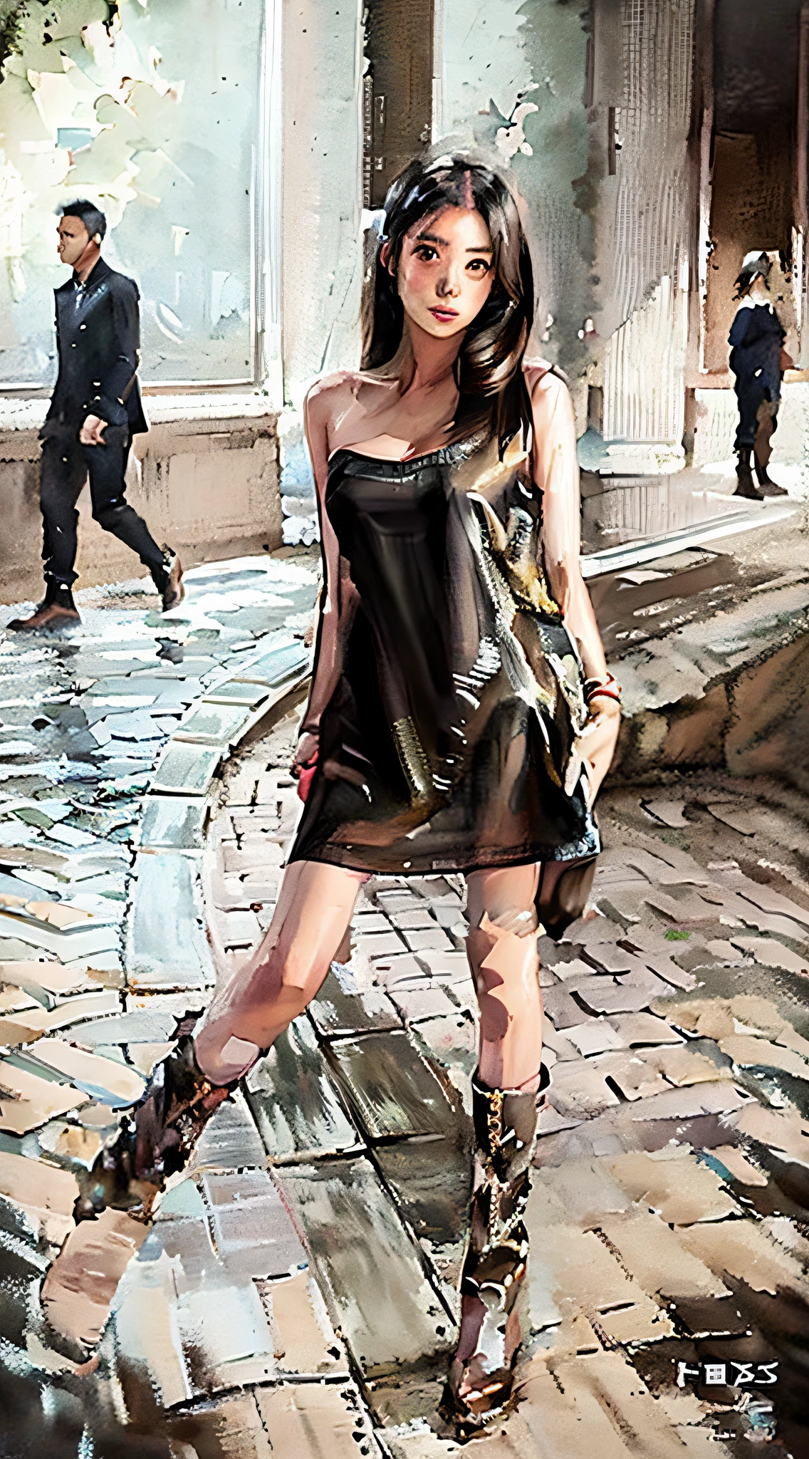 araffe woman in a short dress and boots posing for a picture, wearing a camisole and boots, Bandeau Dress, 2 0 2 0 fashion, wears brown boots, gorgeous chinese models, Fashion model, shaxi, Actress, full-body xianxia, Sexy dress, photo of slim girl model, korean women's fashion model