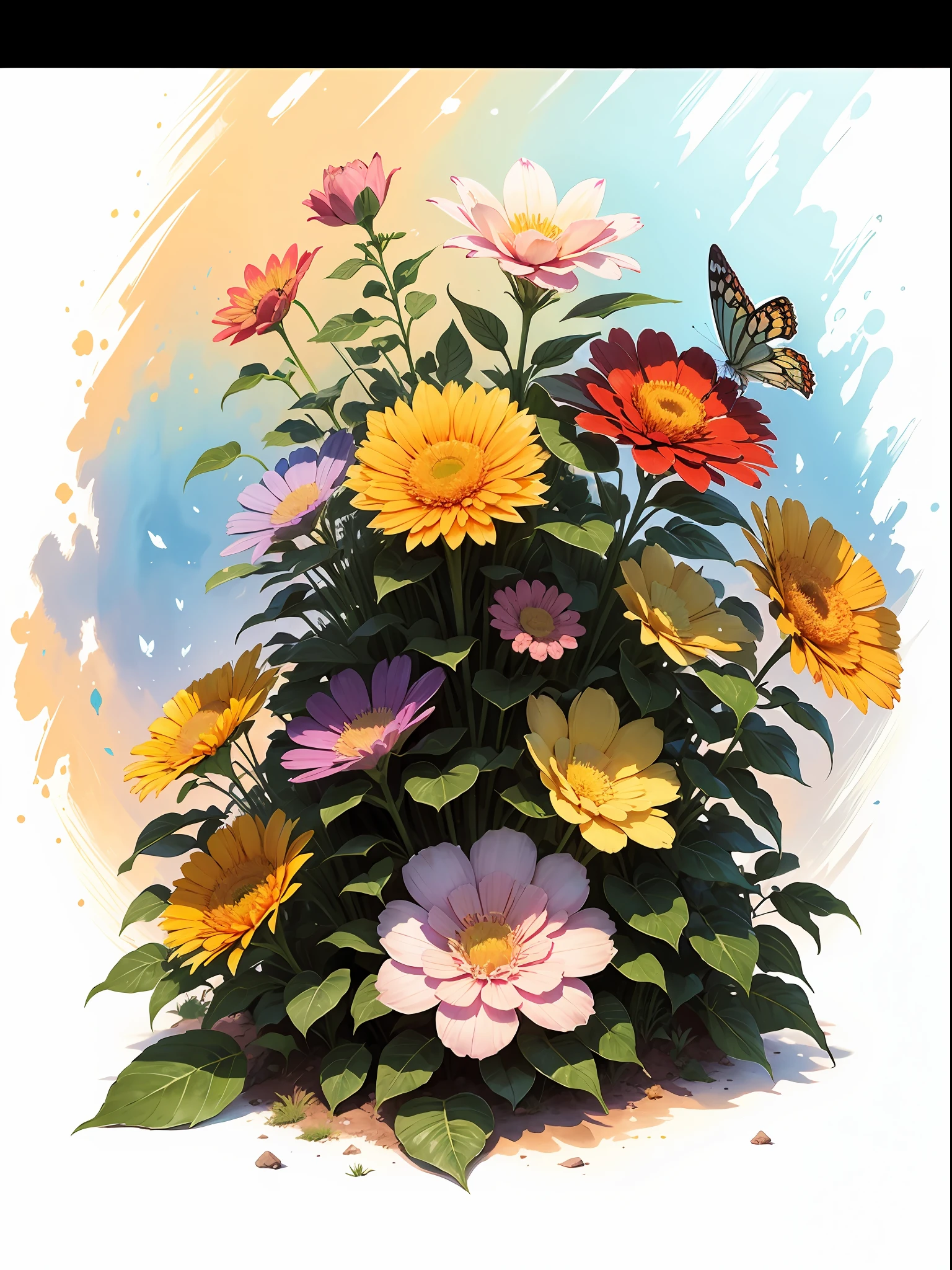 butterflys,Bright colors,Colorful flower bushes,aquarelle --auto