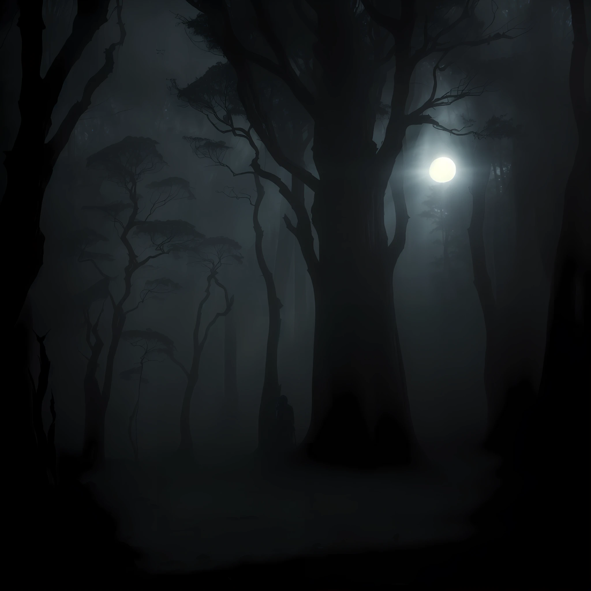 Em meio ao brilho sinistro do luar, The forest is shrouded in an ethereal mist, increasing the sense of mystery and discomfort. Ancient trees rise tall like spectral sentinels, casting ominous shadows over the forest floor.

The enigmatic, Skeletal figure emerges from darkness, sua forma engolfada em um vazio negro-breu. Oco, soulless eyes peek out from his bony skull, irradiando uma aura de maldade e terror sobrenatural.