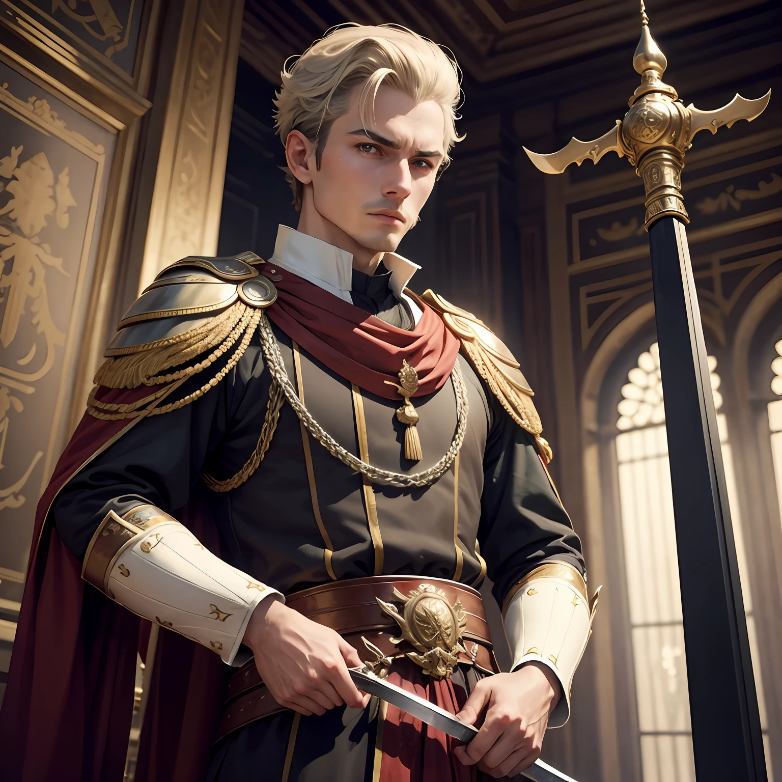 period costume，male people，emperor，holdingsword，court，The upper part of the body，fortitude，Need，tmasterpiece，apotheosize --auto
