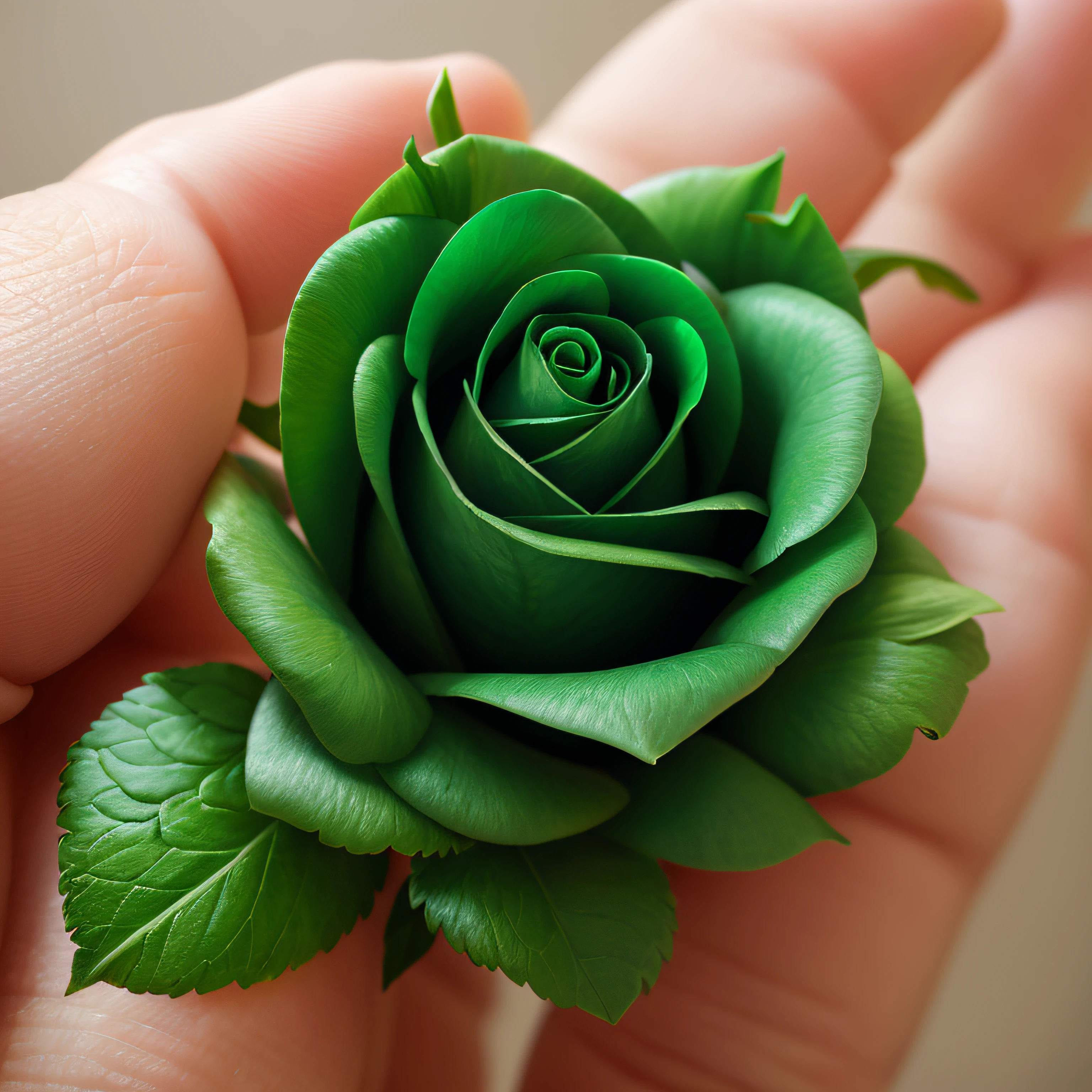 a rose made with mint leaves, mint texture on roses petals, beautiful, realistic, detailed, photorealism