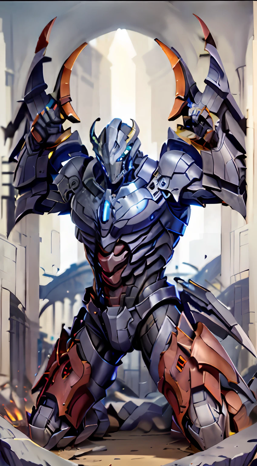 Arafardron  ，Armed with a sword and huge firepower, demonic dragon inspired armor, Dragon Knight, Black Dragon, well armored mech dragon, colossal dragon as background, ornate supreme demon overlord, colossal dragon in background, sculpted draconic features, high detailed official artwork, Highly detailed darkness, dragon ancient full plate armor, Portrait of a cyborg dragon