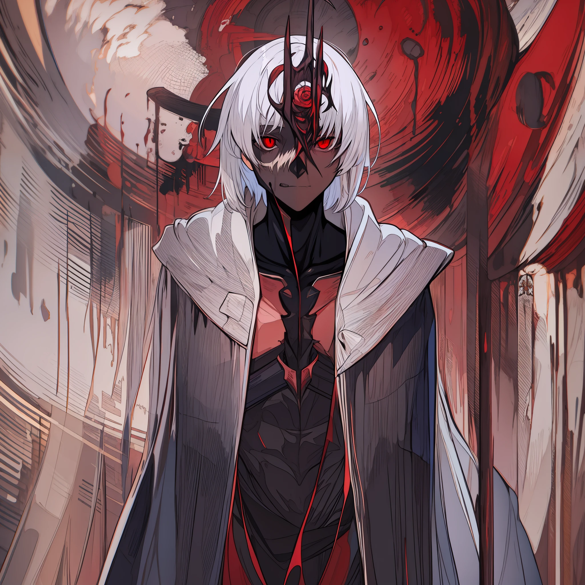 The grim reaper, human form, white hair, red eyes, male, short hair, masterpiece
