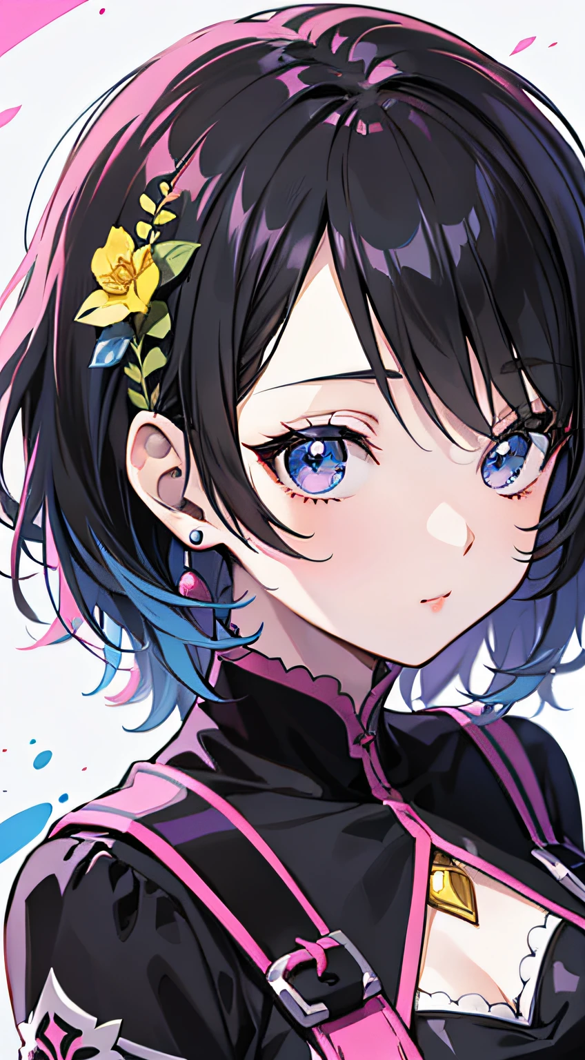 Anime girl with black hair and colorful dress, Idol style、rossdraws pastel vibrant, rossdraws cartoon vibrant, anime style 4 k, Beautiful Anime Portrait, artgerm colorful!!!, ! Dream ArtGerm, Beautiful anime girl, digital art in anime style, anime art wallpaper 4k, anime art wallpaper 4k, digital anime art, Very detailed ArtGerm, Simple background
