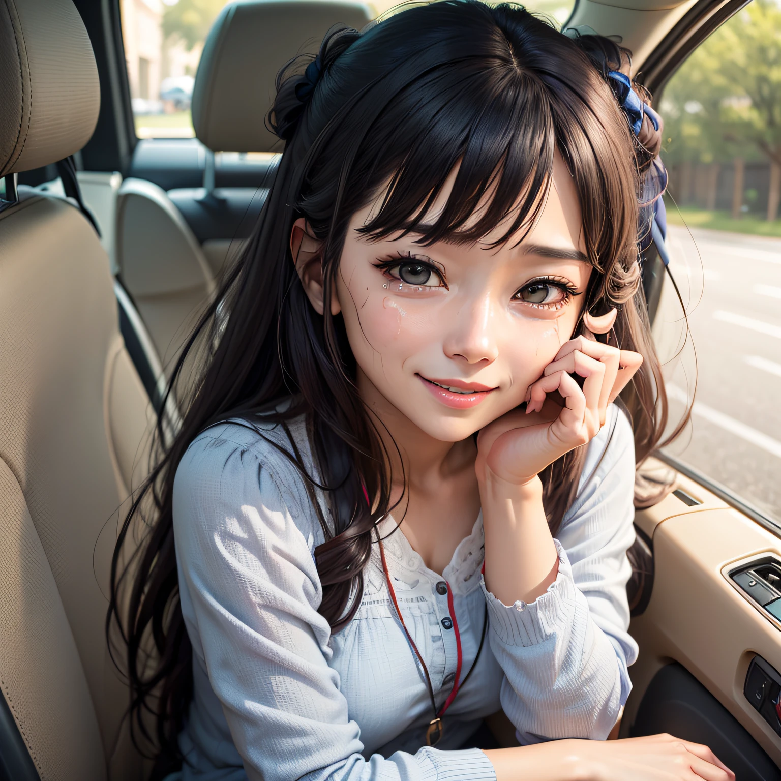 a happy woan sitting next to me is cry about her husband --auto