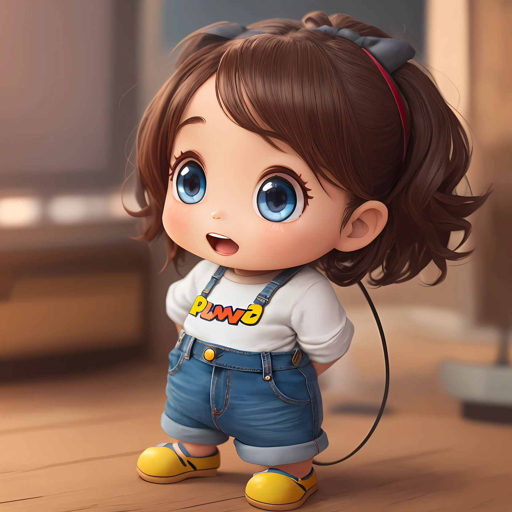 chibi, a  with pulando standing in front of a microphone, disney animation, pixar 3D, brown skin like soil, cold studio lighting, evokes feelings of joy, beautiful artist rendering, as a pixar character, kawai, wearing jeans, inspired by Sheila McClean, artist unknown, cherubic, by Charles Fremont cdþConner-imagine - - want more？join our official channel for unlimited creation --auto --s2