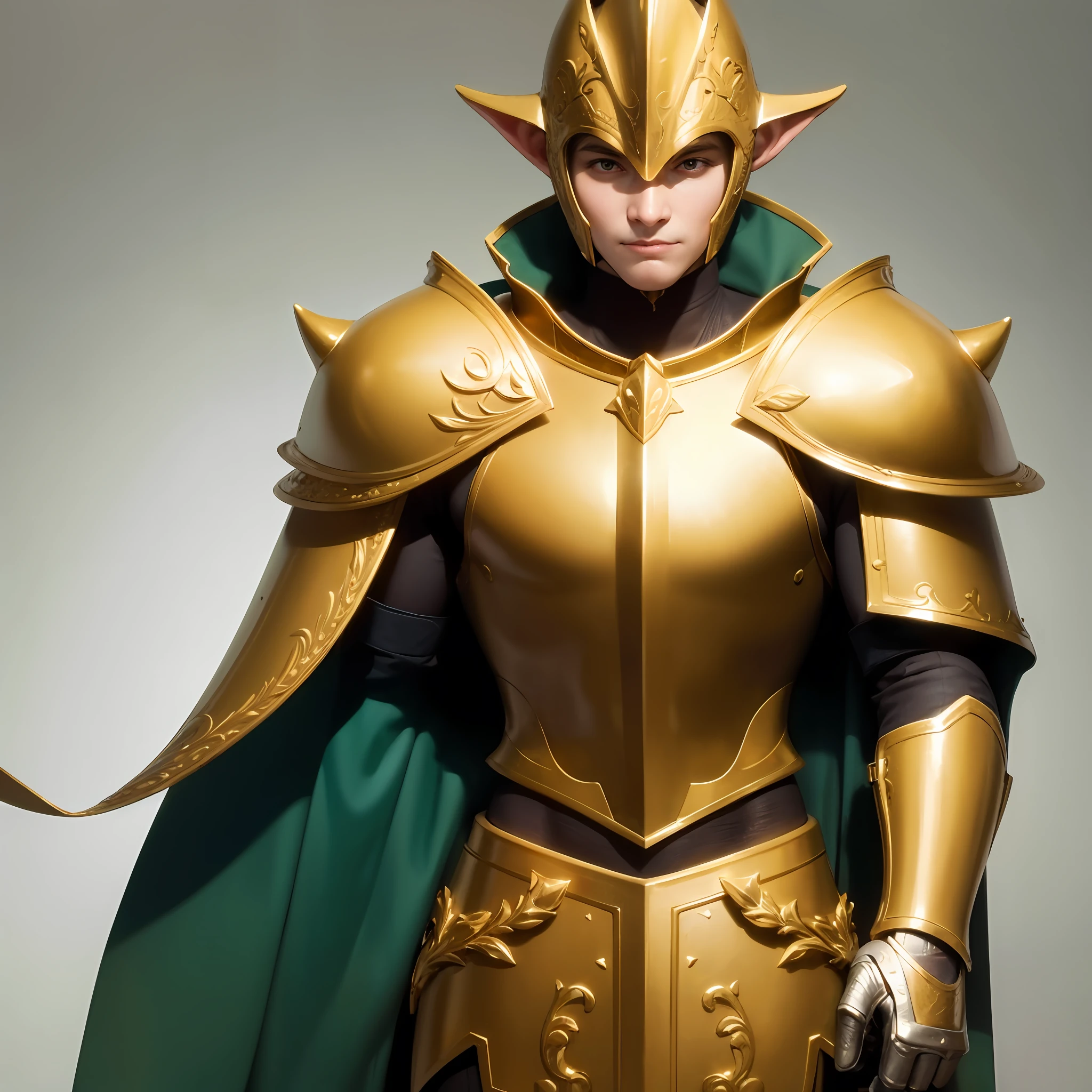 Handsome paladin,Wearing gold armor,Holding the beautiful elf princess。Live-action texture,Ultra-clear image quality,The light effect is soft,The background is the Royal Palace。 --auto